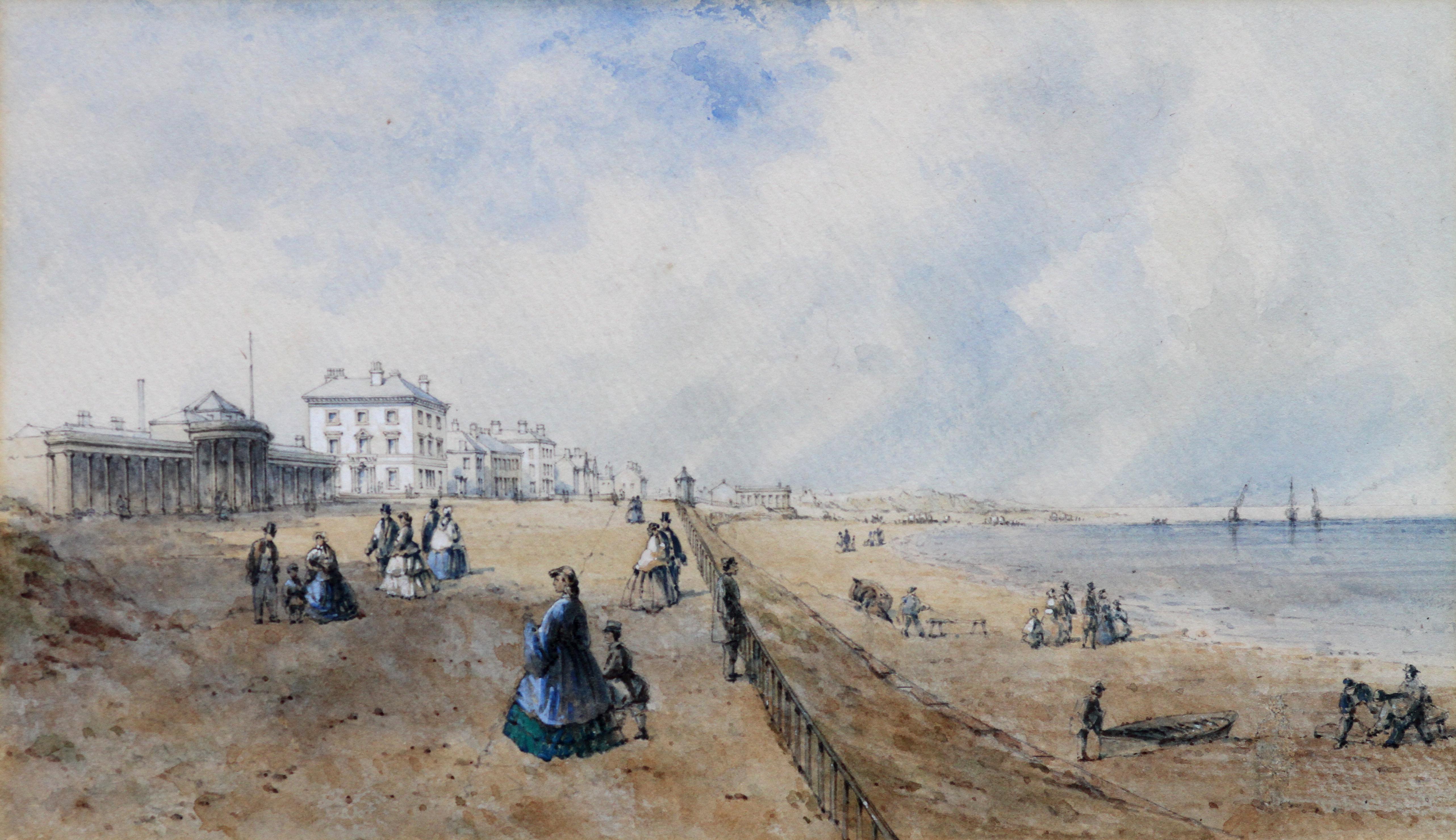 Promenade at Southport - British 19th century art coastal landscape watercolour - Art by Unknown