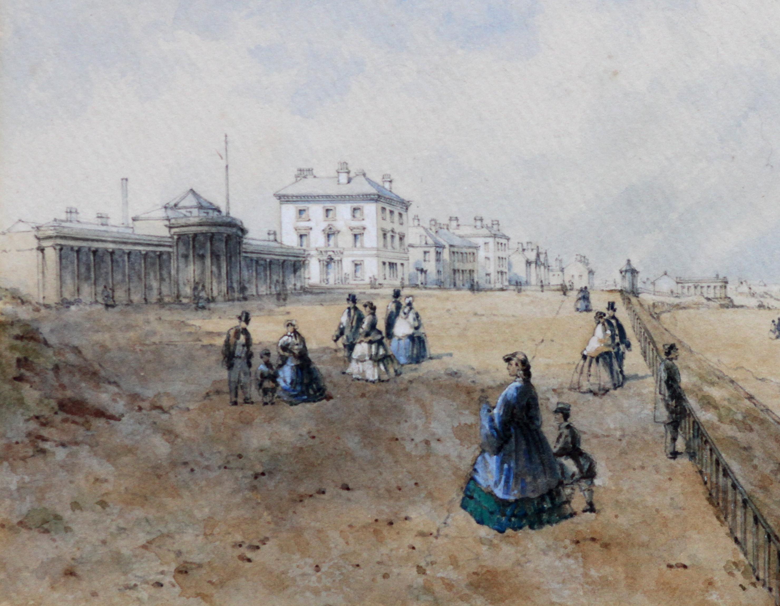 Promenade at Southport - British 19th century art coastal landscape watercolour - Realist Art by Unknown