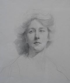 Self Portrait - British Italian art Edwardian pencil drawing female artist