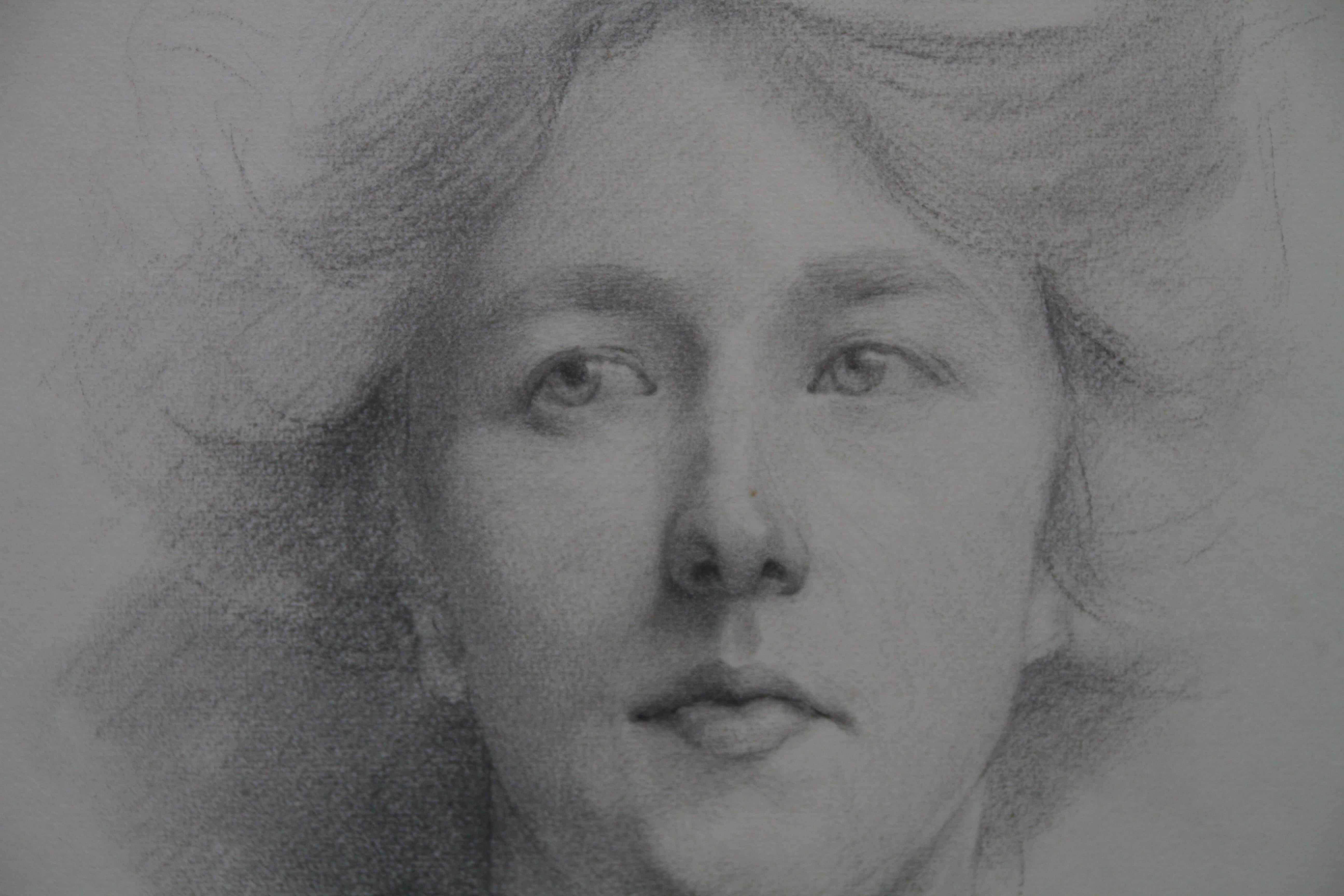 Self Portrait - British Italian art Edwardian pencil drawing female artist - Pre-Raphaelite Art by Estella Canziani