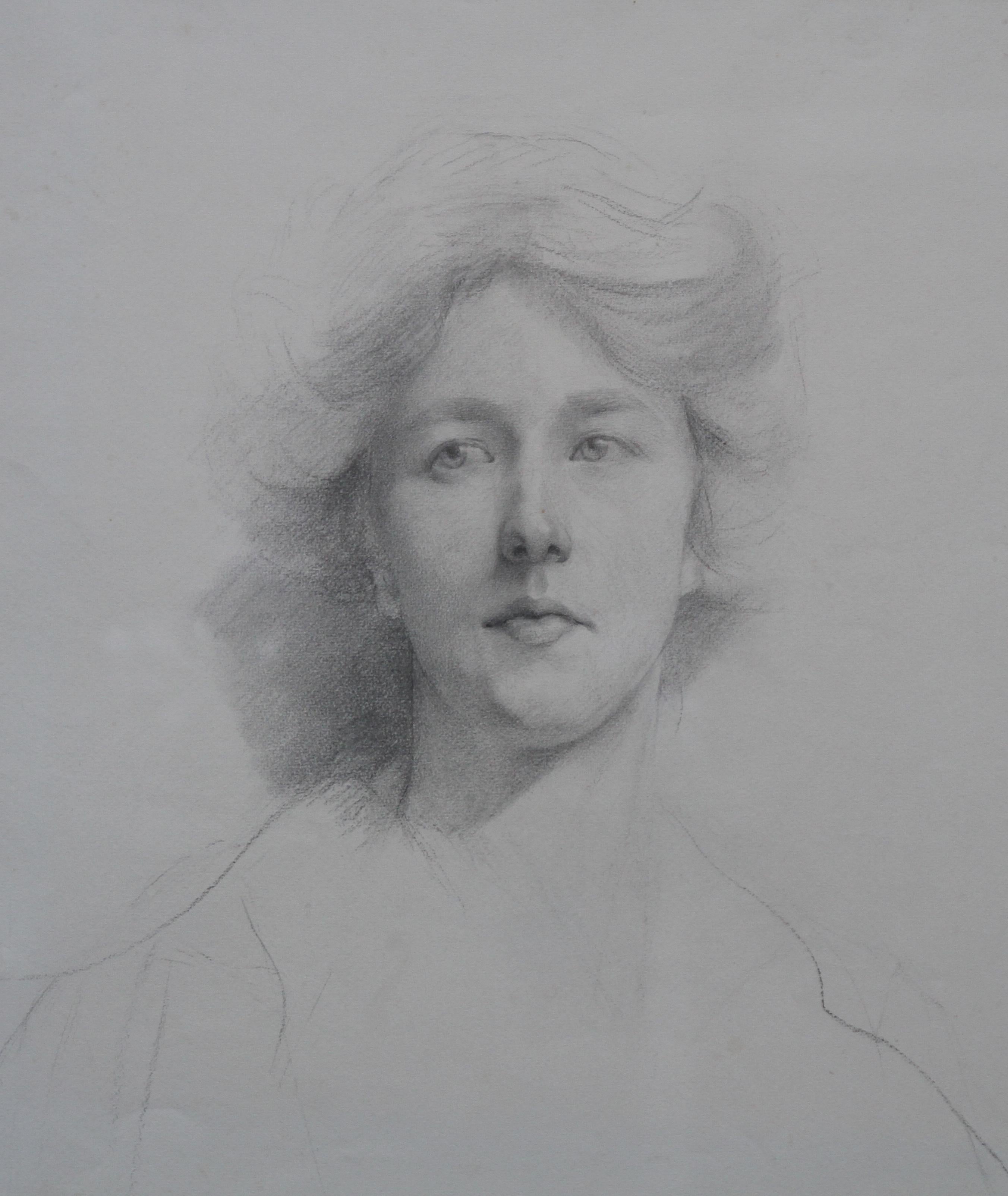 Self Portrait - British Italian art Edwardian pencil drawing female artist For Sale 2