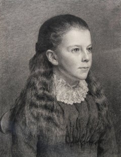 Portrait of Young Girl Victorian British Pre-Raphaelite portrait pencil drawing