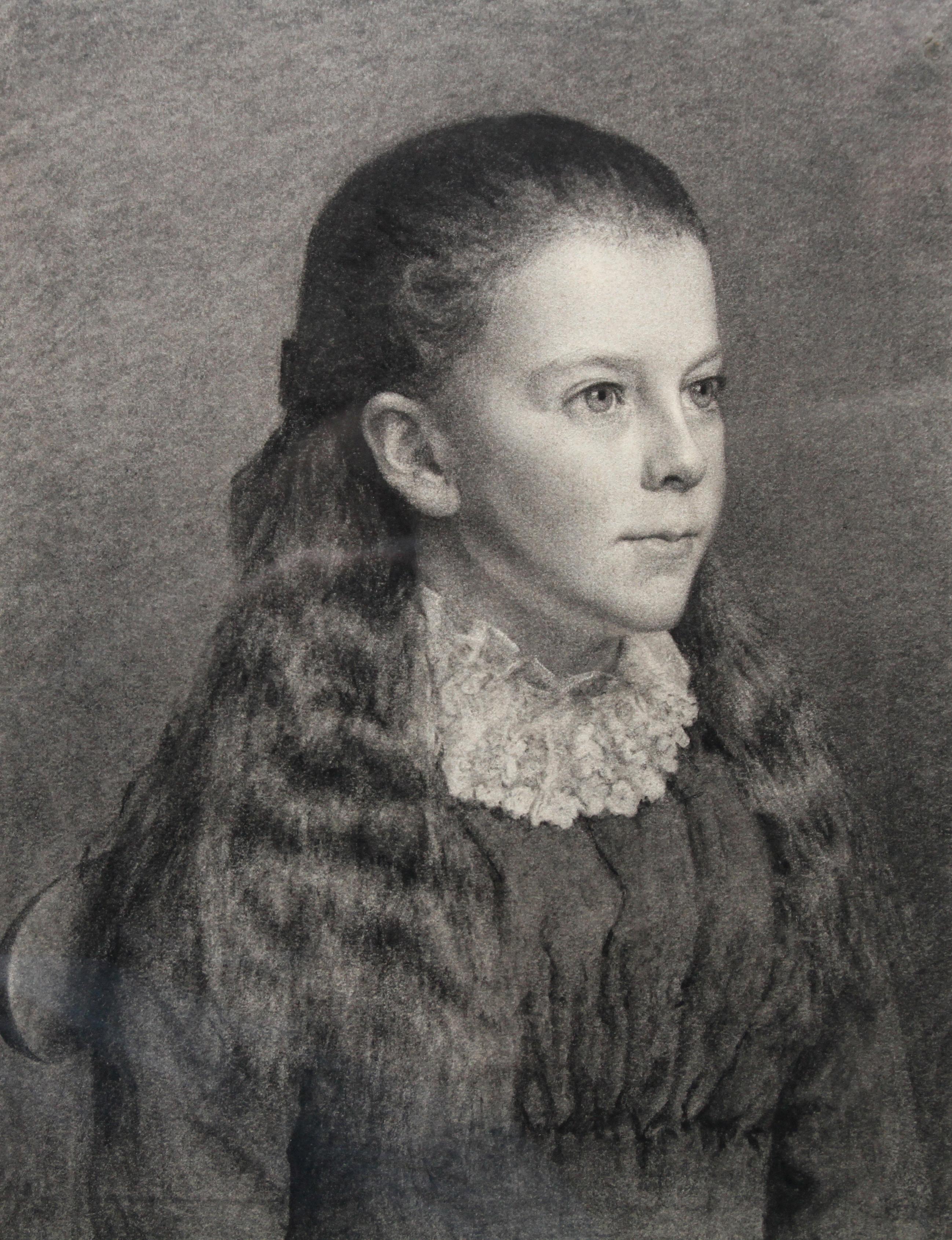 Viktorianisches britisches präraffaelitisches Porträt eines jungen Mädchens, Bleistiftzeichnung  im Angebot 4