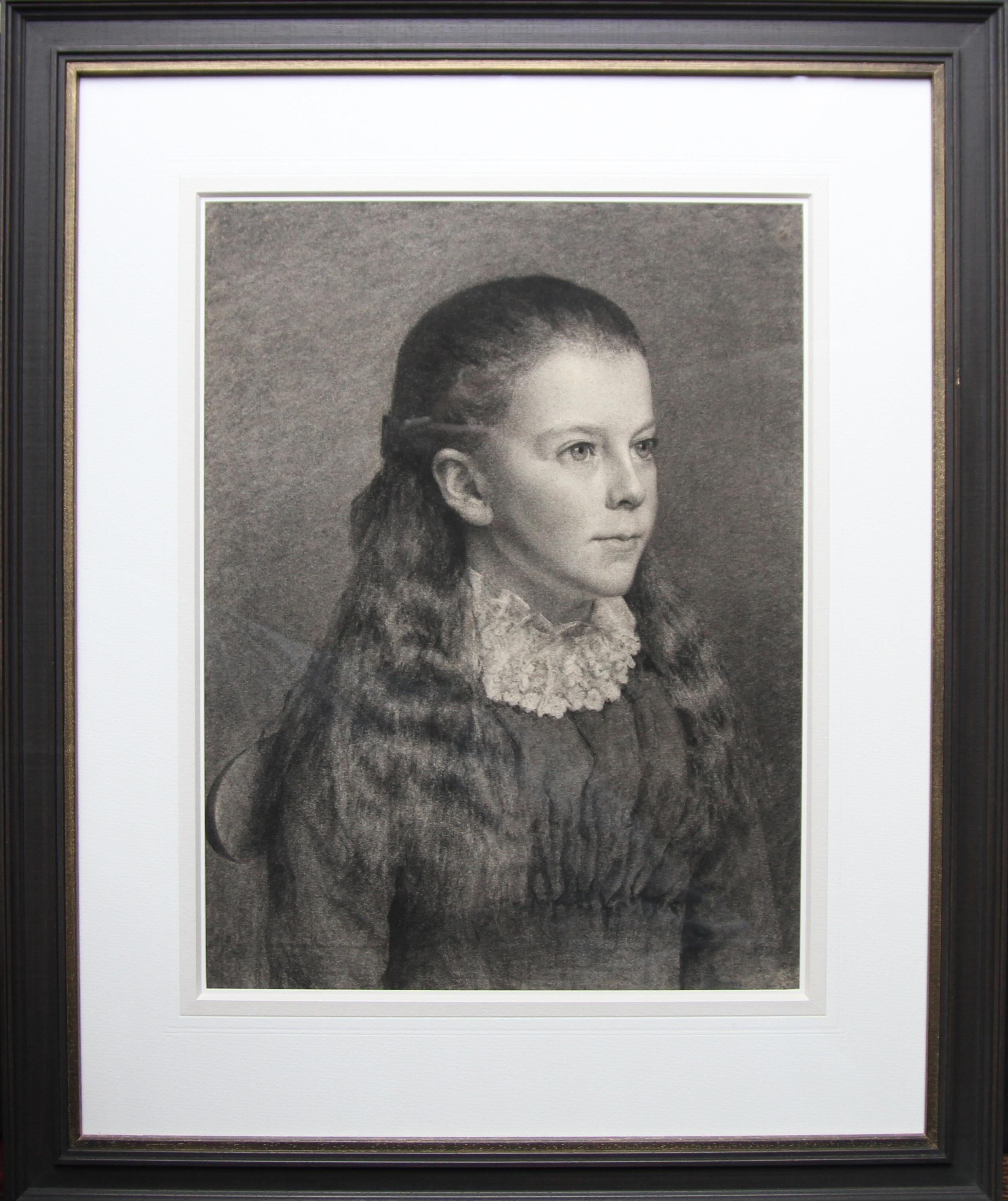 Viktorianisches britisches präraffaelitisches Porträt eines jungen Mädchens, Bleistiftzeichnung  im Angebot 5