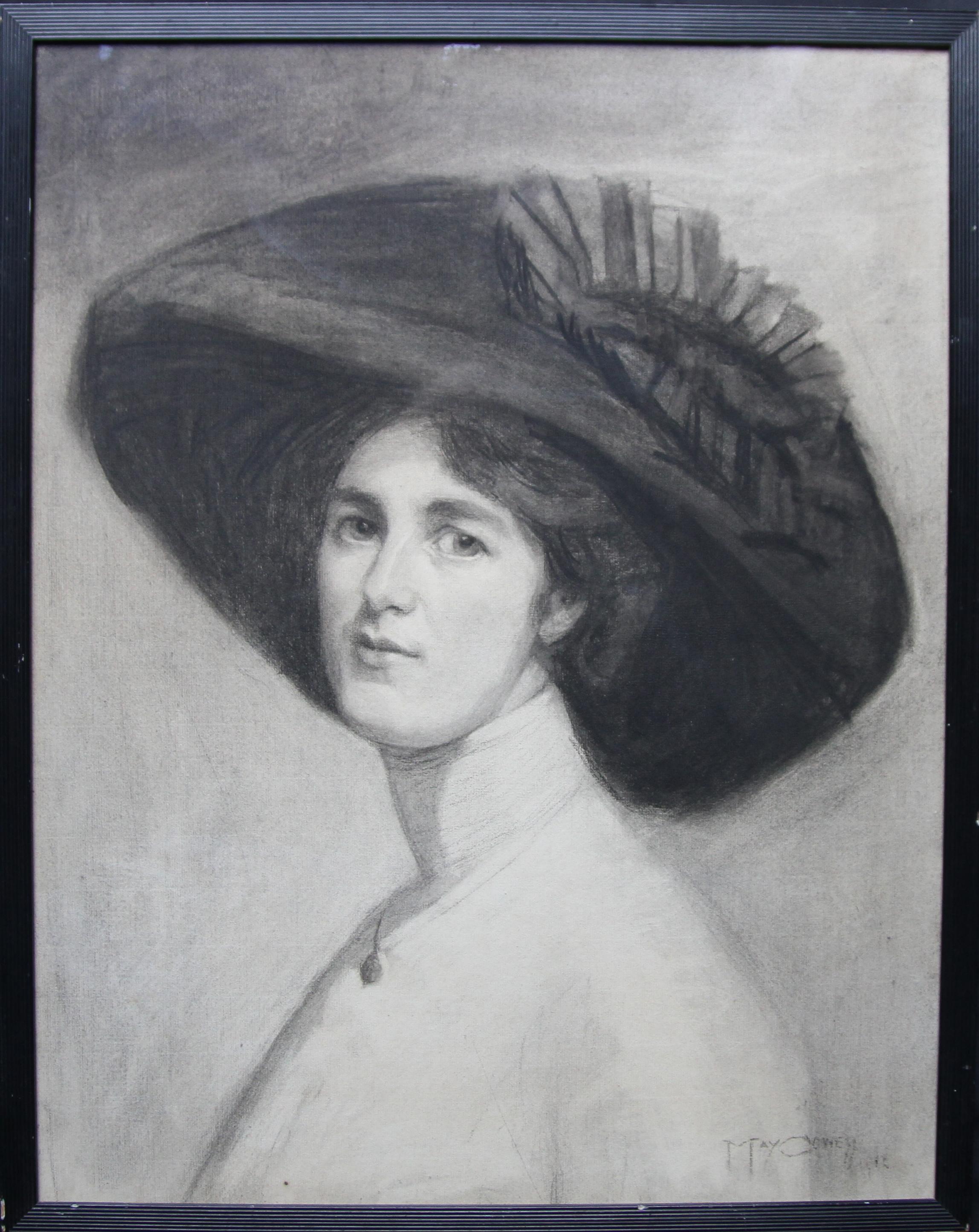 Maria Cowell nee Sayer Portrait – Porträt von Decima Moore – Schauspielerin und Suffragette, edwardianische Zeichnung einer Künstlerin