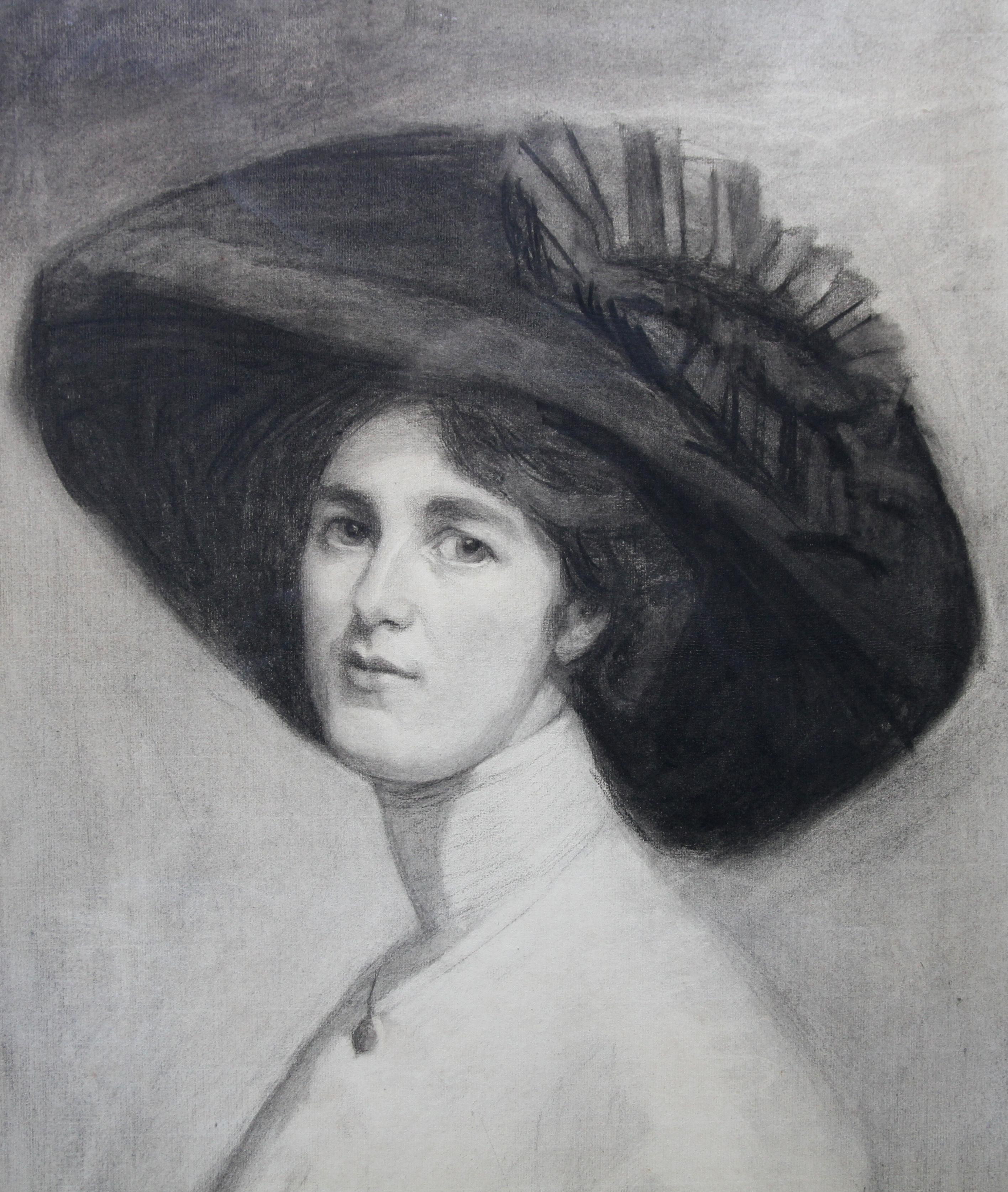 Porträt von Decima Moore – Schauspielerin und Suffragette, edwardianische Zeichnung einer Künstlerin (Realismus), Art, von Maria Cowell nee Sayer