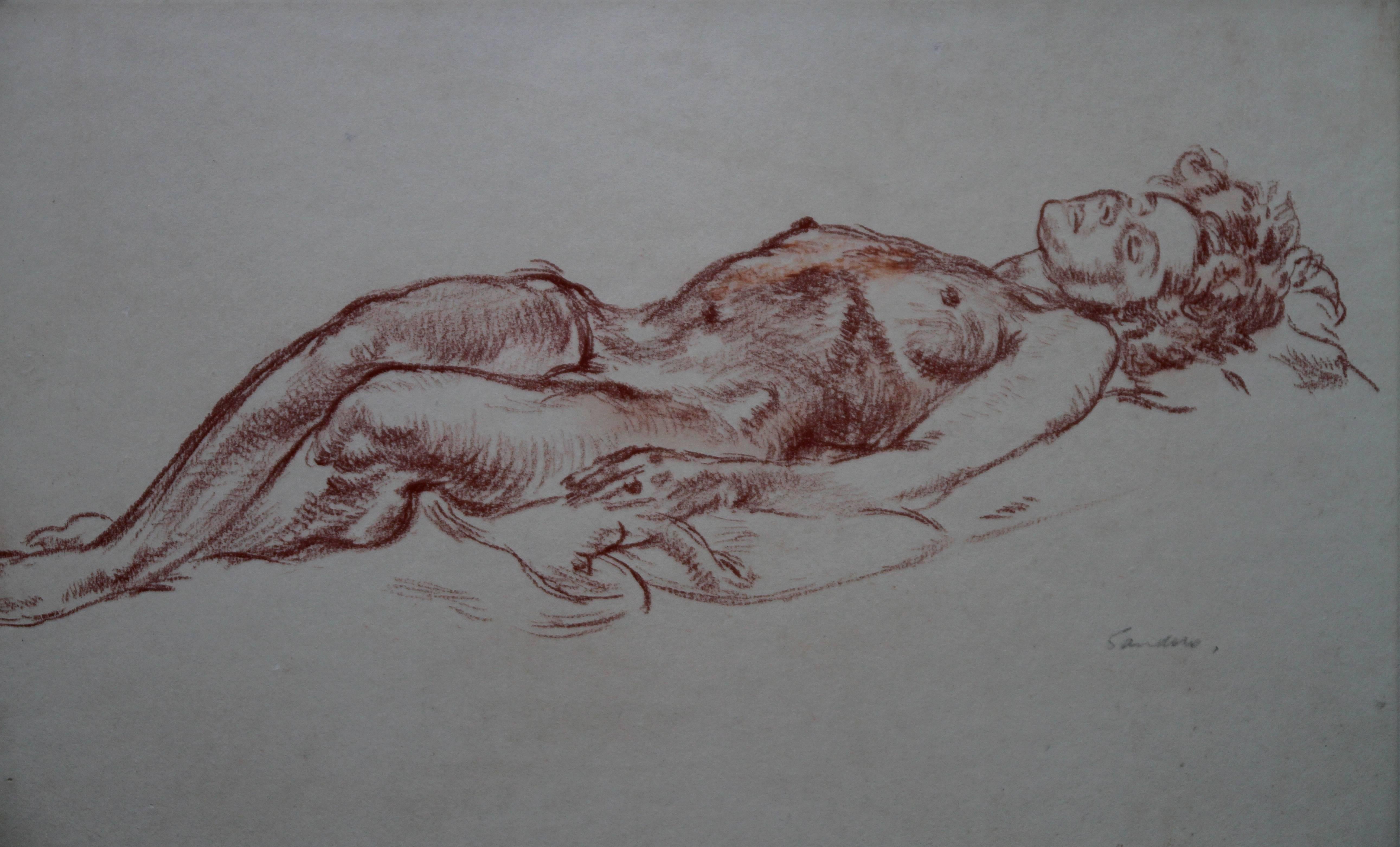 Nude Christopher Sanders - Nu couché - Portrait de femme nue de l'artiste royale académique britannique des années 40