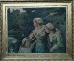 The Village Maids - British Victorian art exhibited RA 1880 watercolour painting