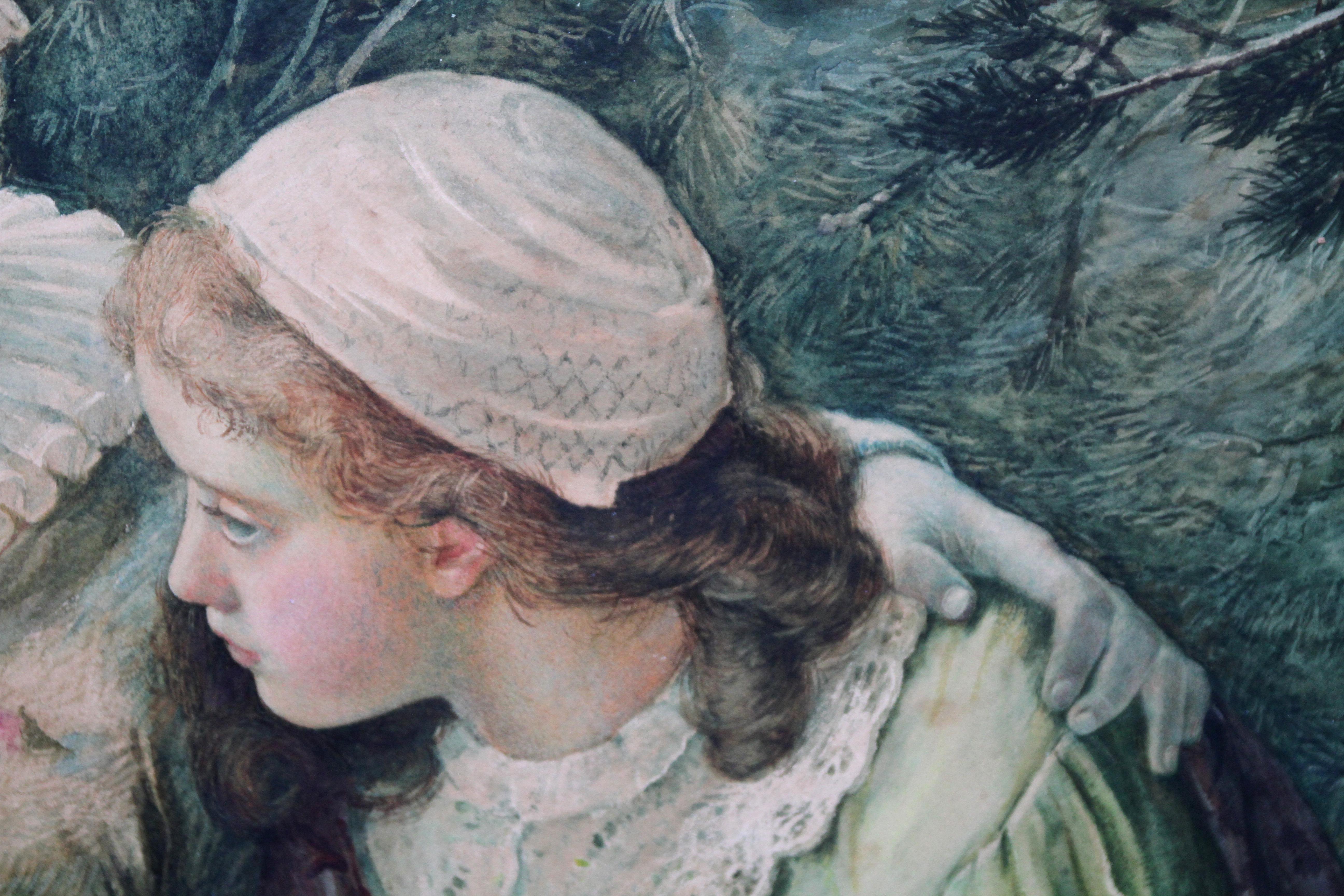 The Village Maids - L'art victorien britannique a exposé une peinture à l'aquarelle de 1880 en vente 2