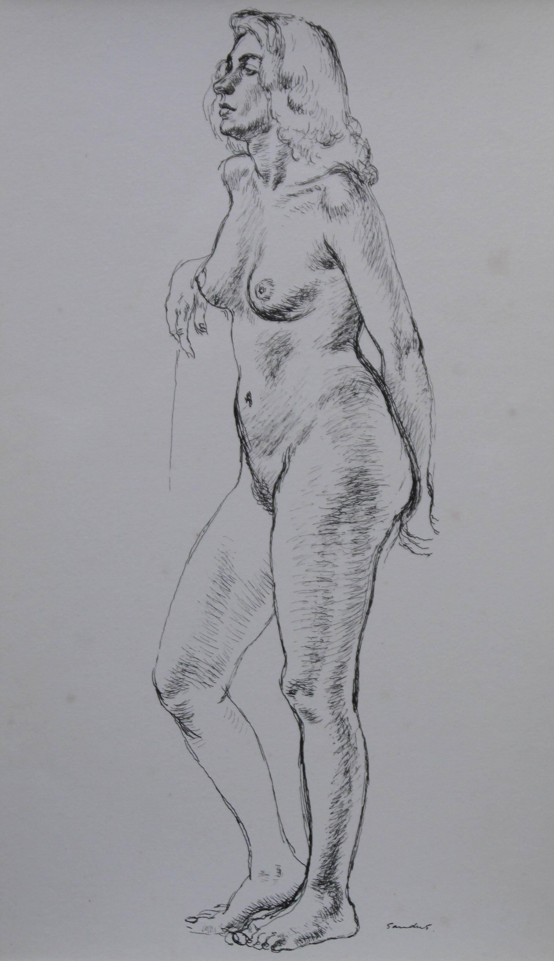 Christopher Sanders Figurative Art - Standing Nude - British 1946 exhibited art female portrait - Royal Academician