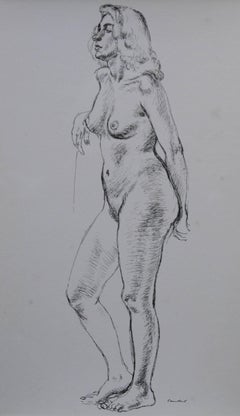 Vintage Standing Nude - British 1946 exhibited art female portrait - Royal Academician