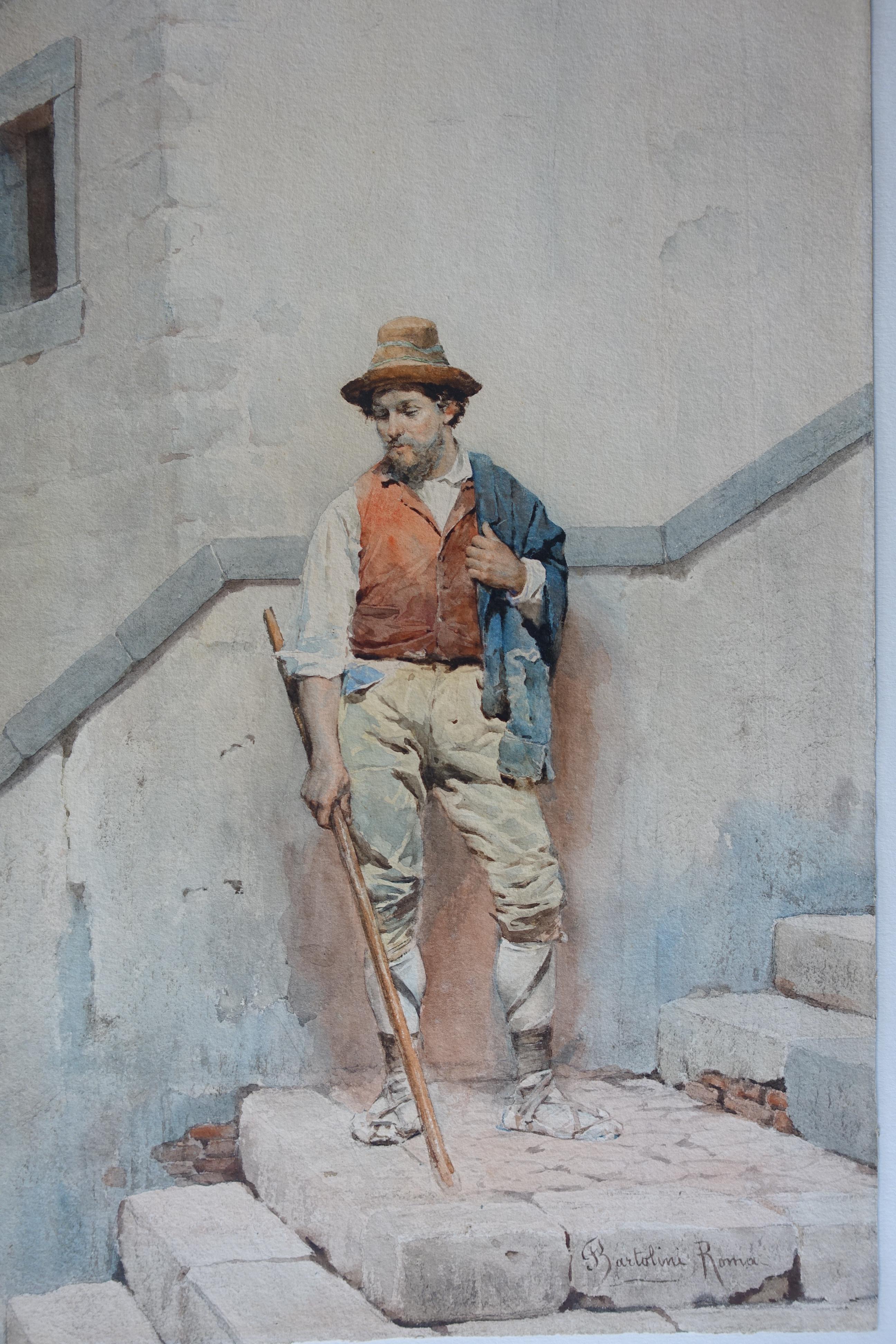 Ritratto di un contadino italiano -  Arte vittoriana pittura ad acquerello in vendita 1