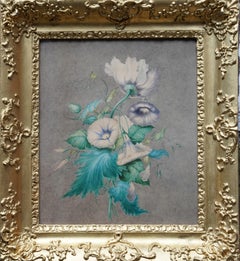 « Morning Glory and Poppy Floral » - Peinture de fleurs de maîtres anciens britanniques avec dorures