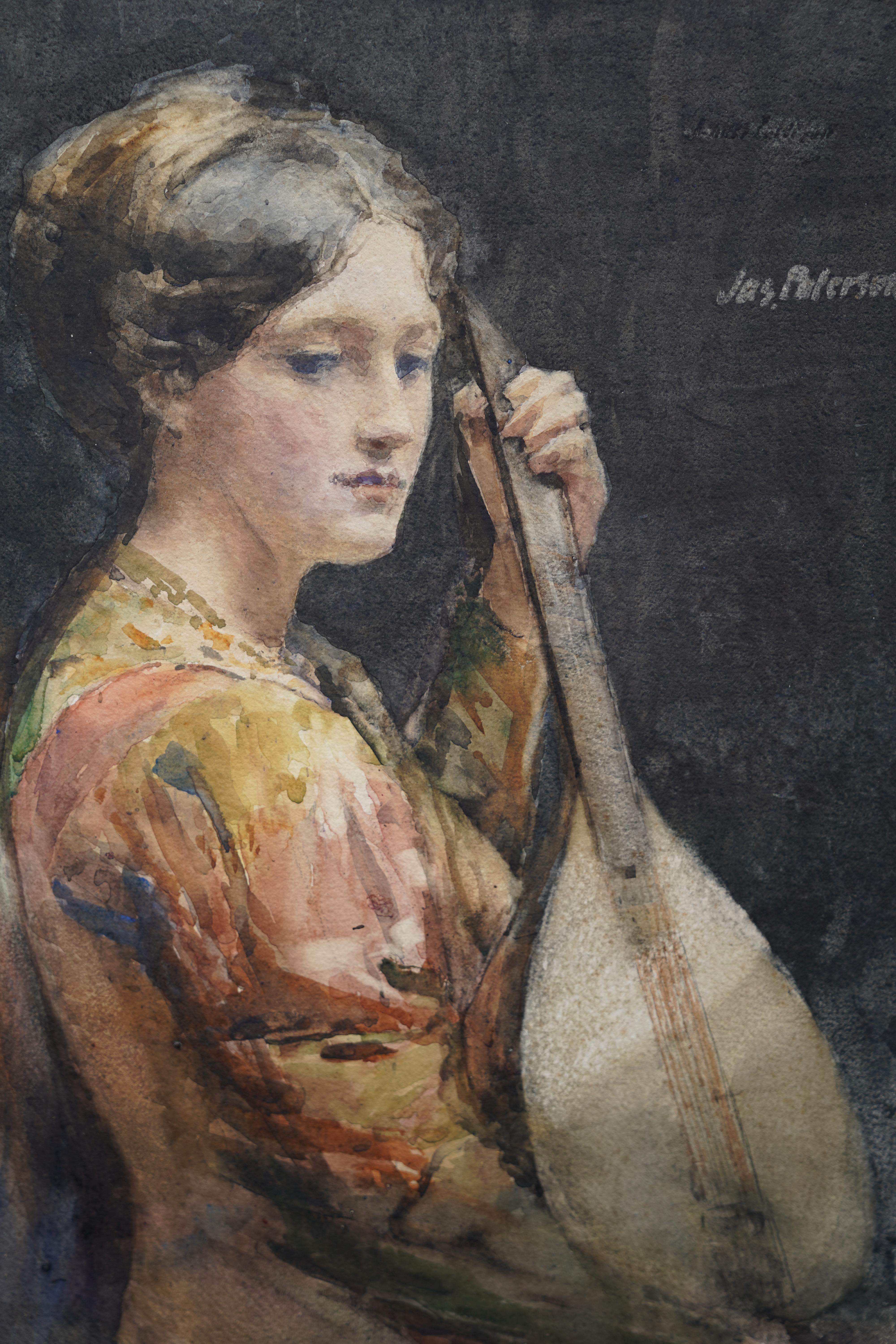 The Lute Player – schottisches Glasgower Künstler, viktorianisches Porträt mit C (Impressionismus), Art, von James Paterson