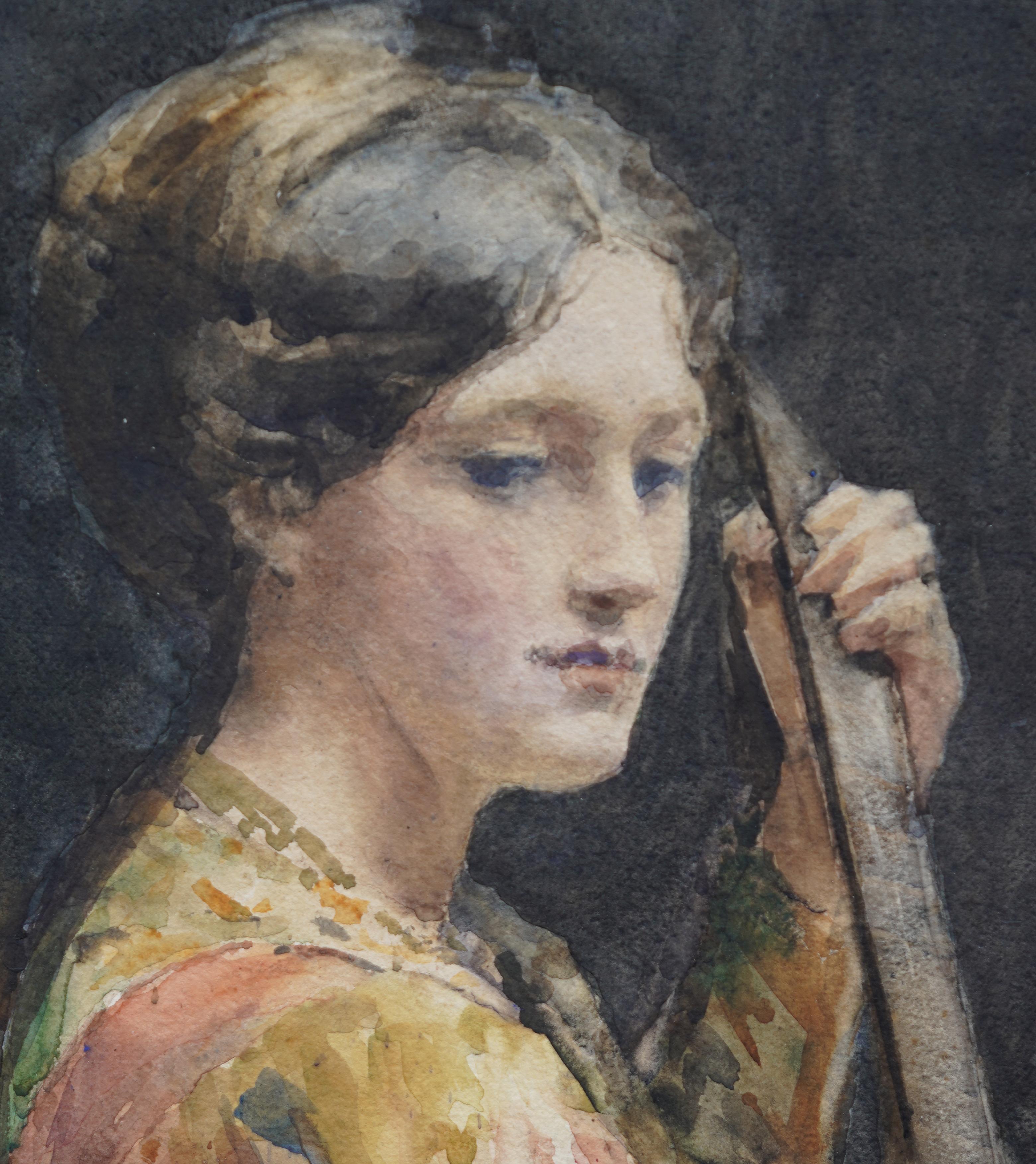 The Lute Player - Scottish Glasgow Boy artist Victorian exhibited portrait W/C For Sale 1