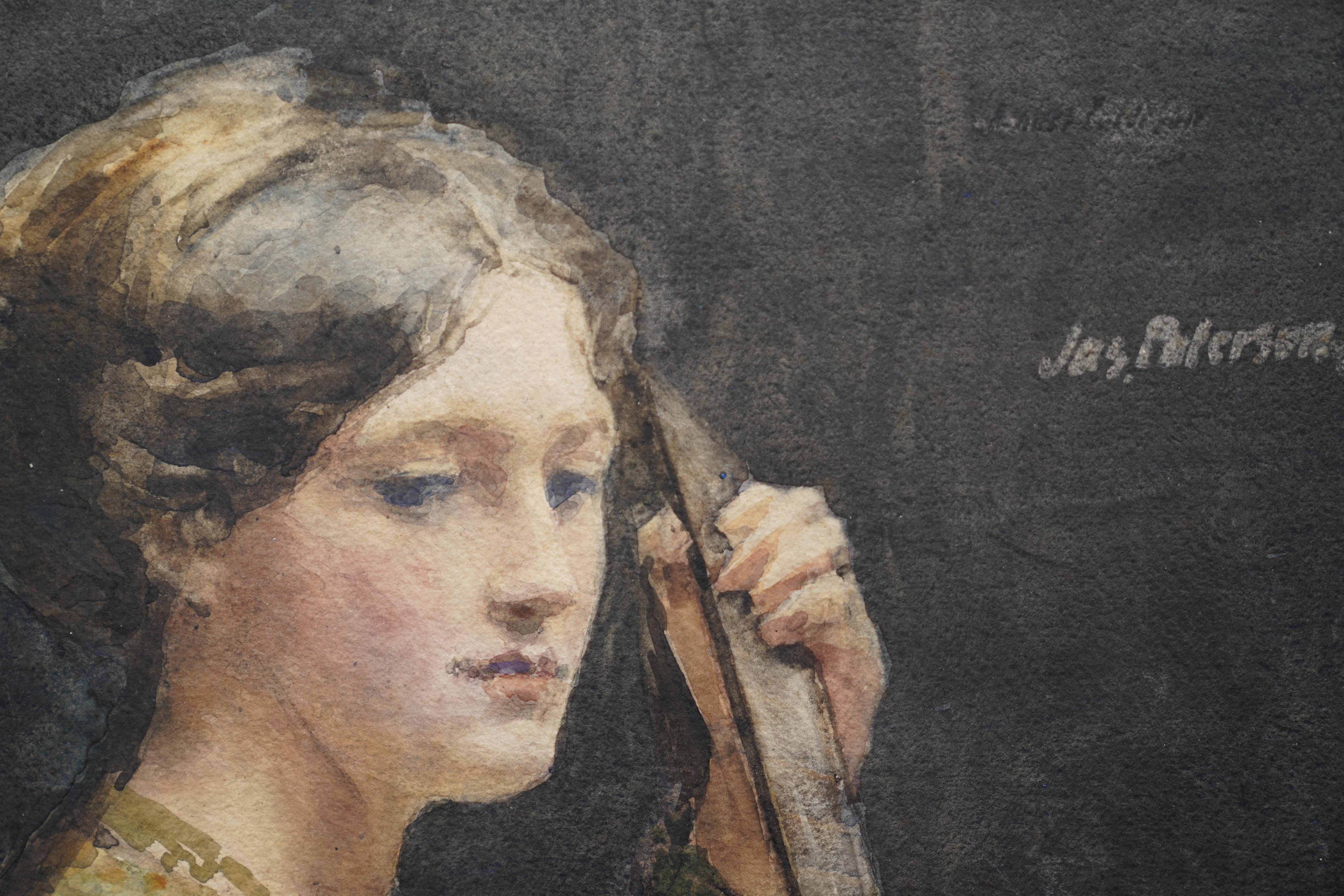 The Lute Player – schottisches Glasgower Künstler, viktorianisches Porträt mit C im Angebot 2