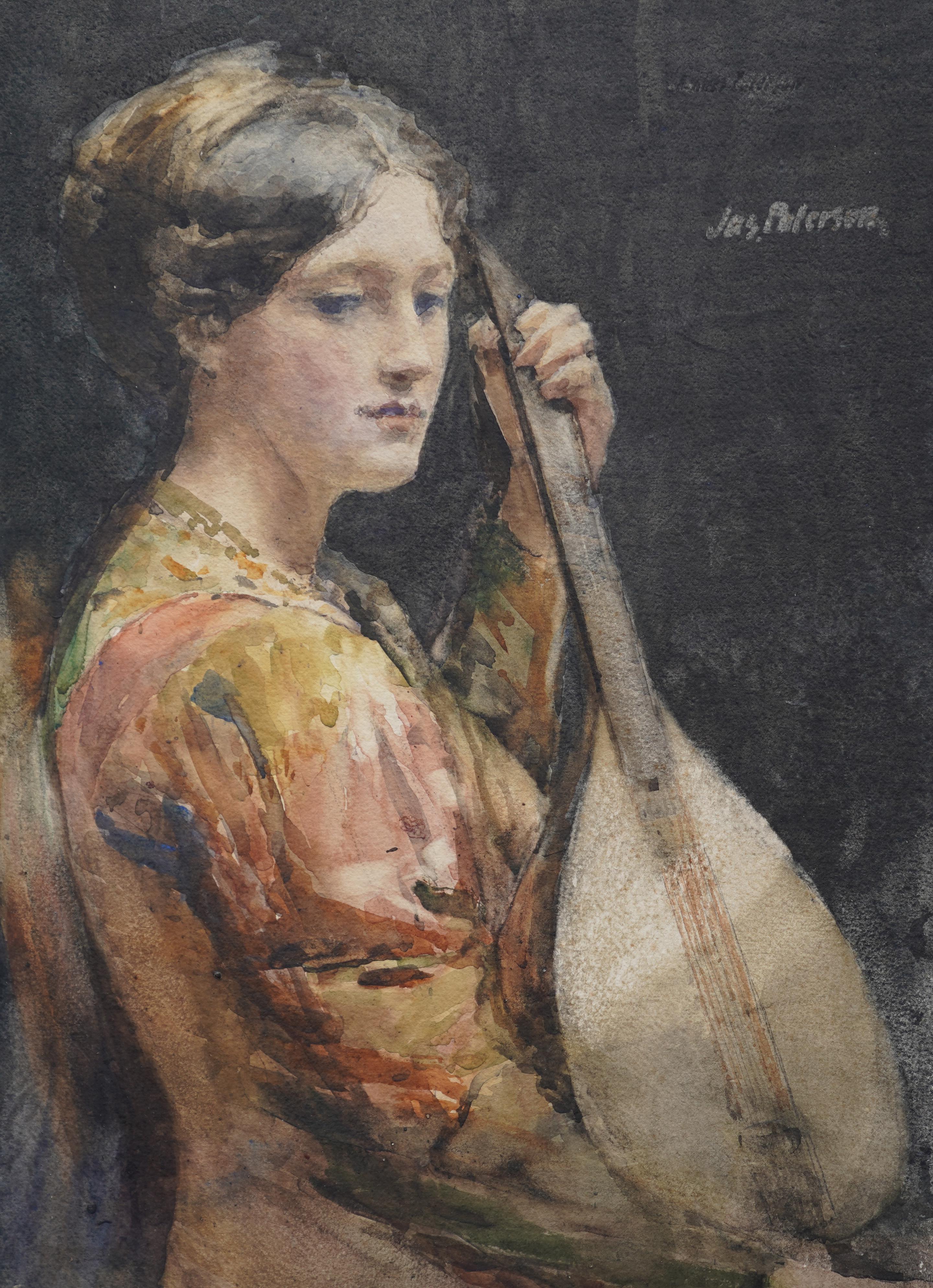 The Lute Player – schottisches Glasgower Künstler, viktorianisches Porträt mit C im Angebot 4