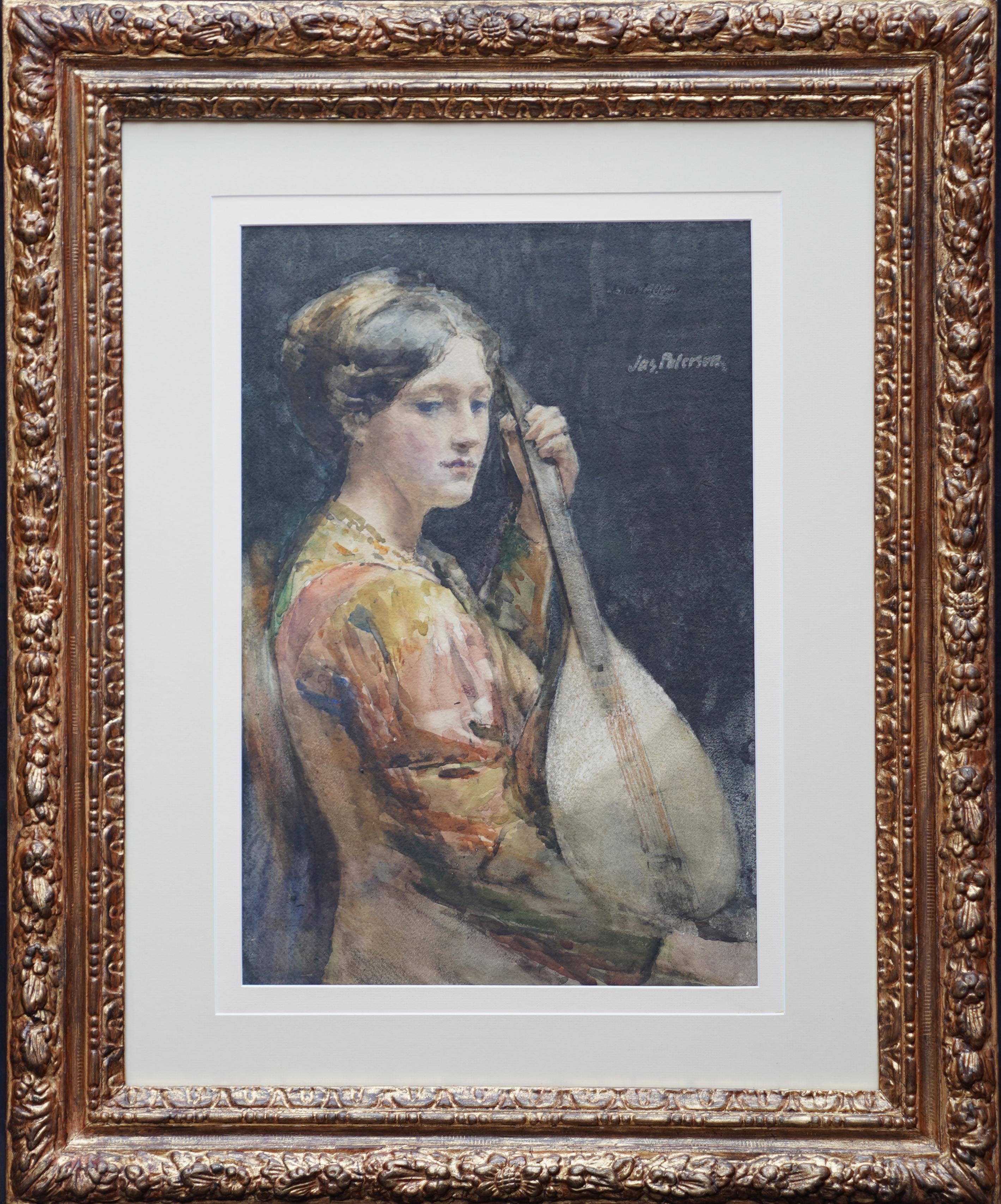The Lute Player – schottisches Glasgower Künstler, viktorianisches Porträt mit C im Angebot 5