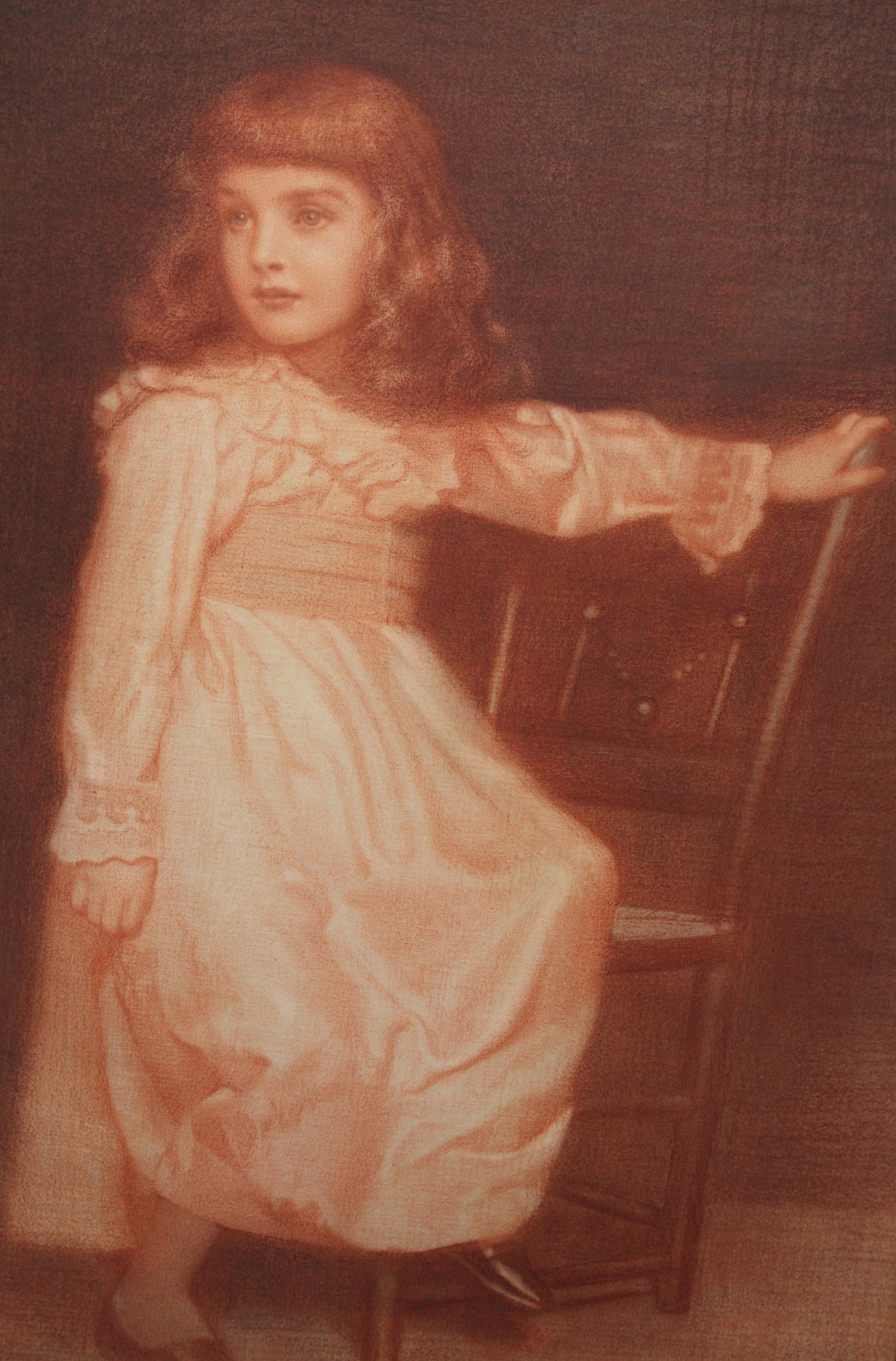 Portrait of Elaine Blunt - British 19th century art Pre-Raphaelite chalk drawing For Sale 1