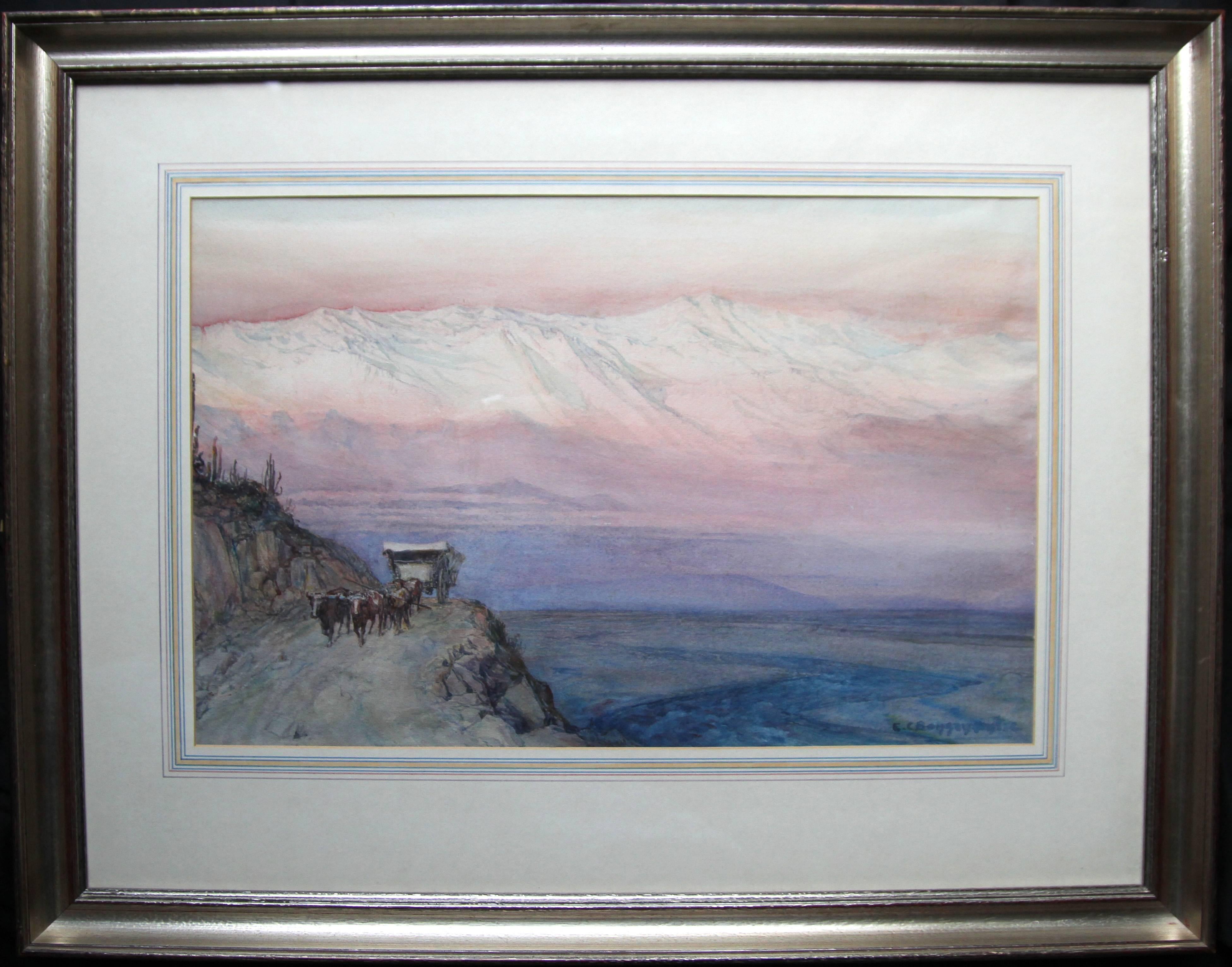 Ernest Courtois de Bonnencontre Landscape Art - Andes Mountains - French 19thC Post Impressionist art Peru mountainous landscape