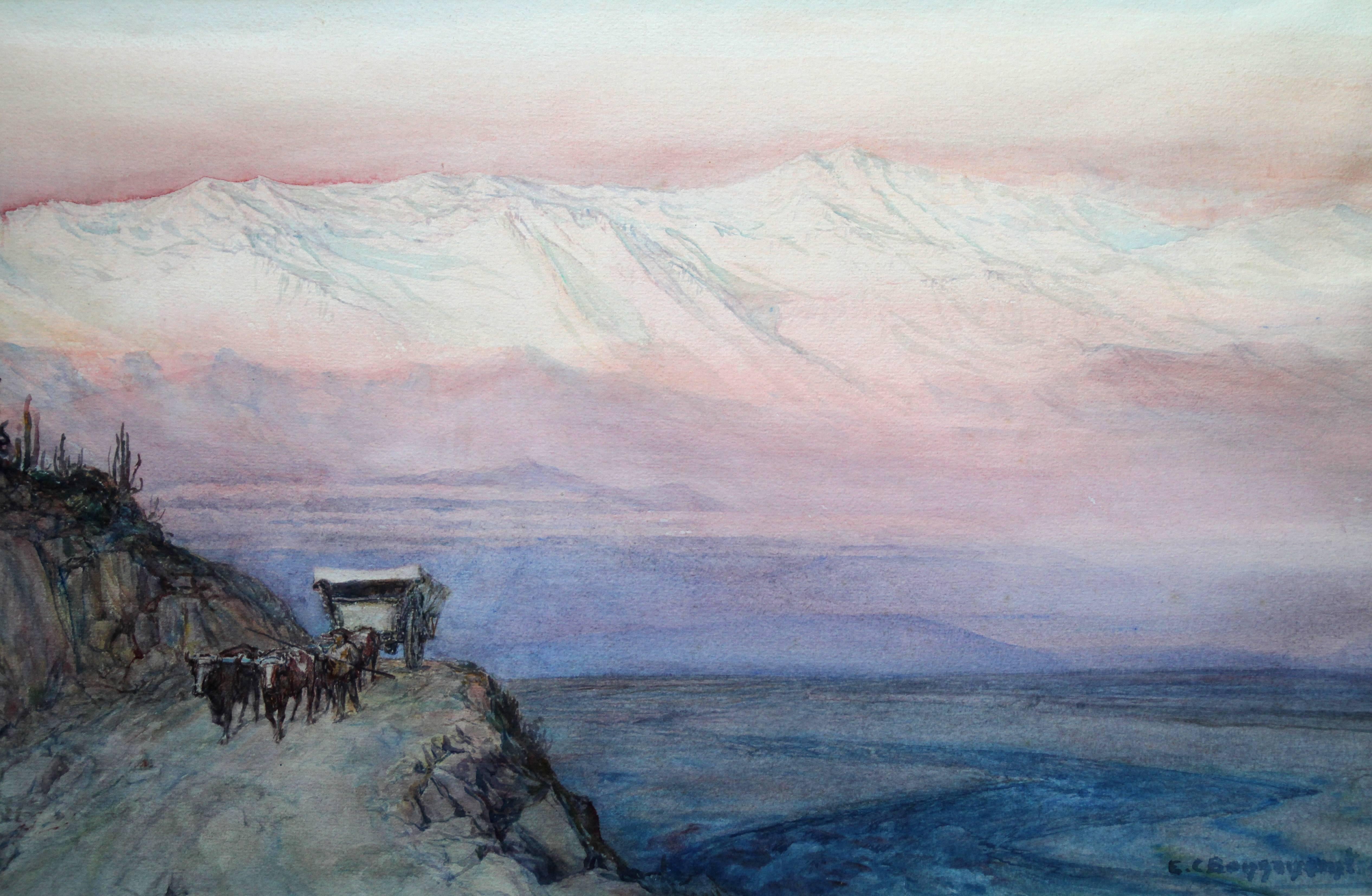 Andes-Gebirge - Französische postimpressionistische Kunst Peru Berglandschaft aus dem 19. Jahrhundert – Art von Ernest Courtois de Bonnencontre
