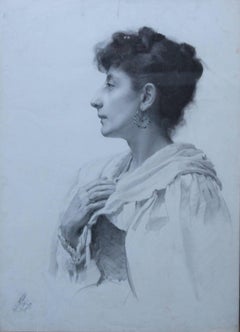 Portrait of a Lady -British Victorian art female portrait realist pencil drawing