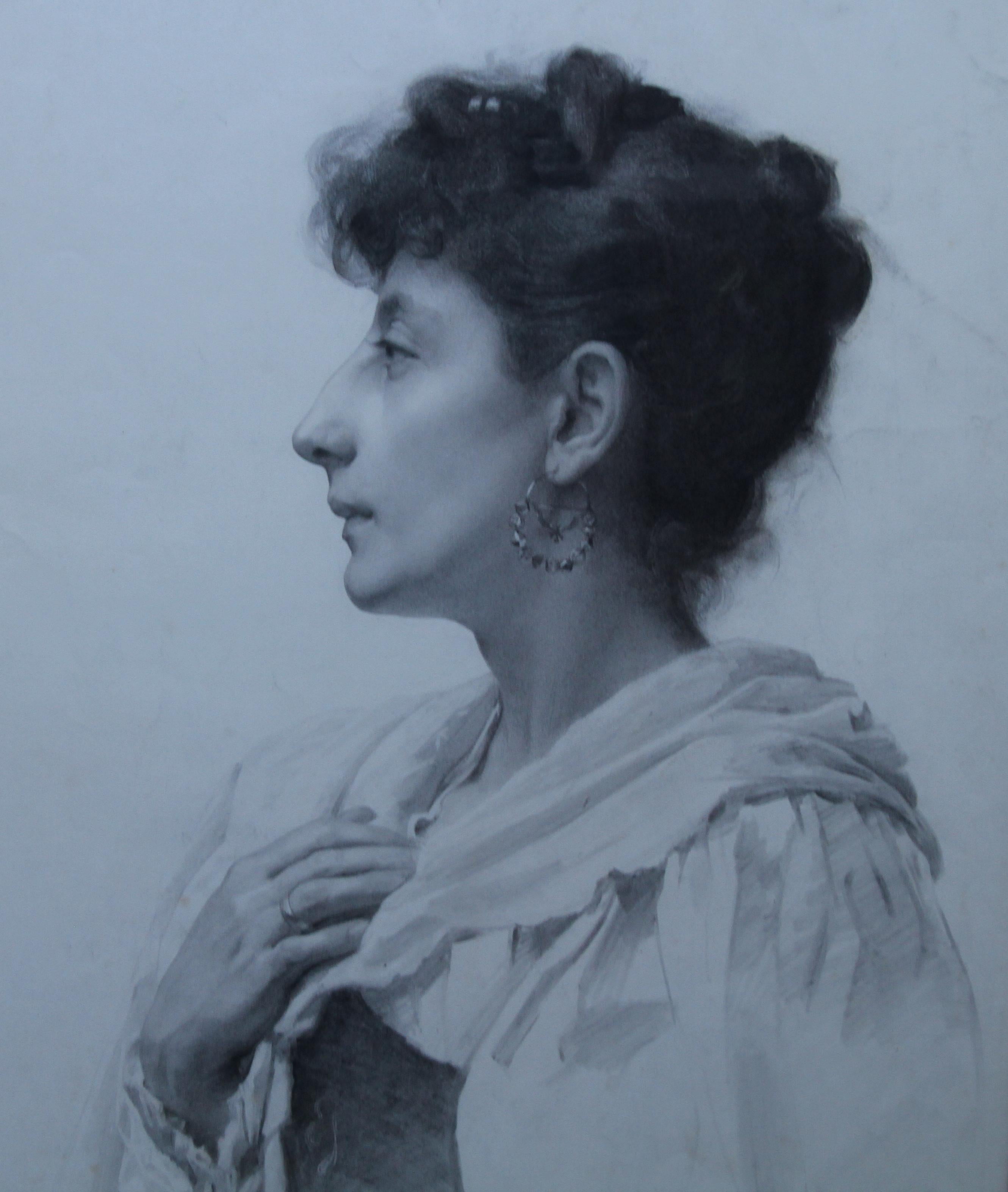Ce beau portrait en pied d'une dame a été dessiné à la fin du XIXe siècle par l'artiste britannique Horace Henry Cauty.  Cette œuvre étonnante et détaillée est datée de mai 1892. Il s'agit d'un beau portrait réaliste britannique de l'époque