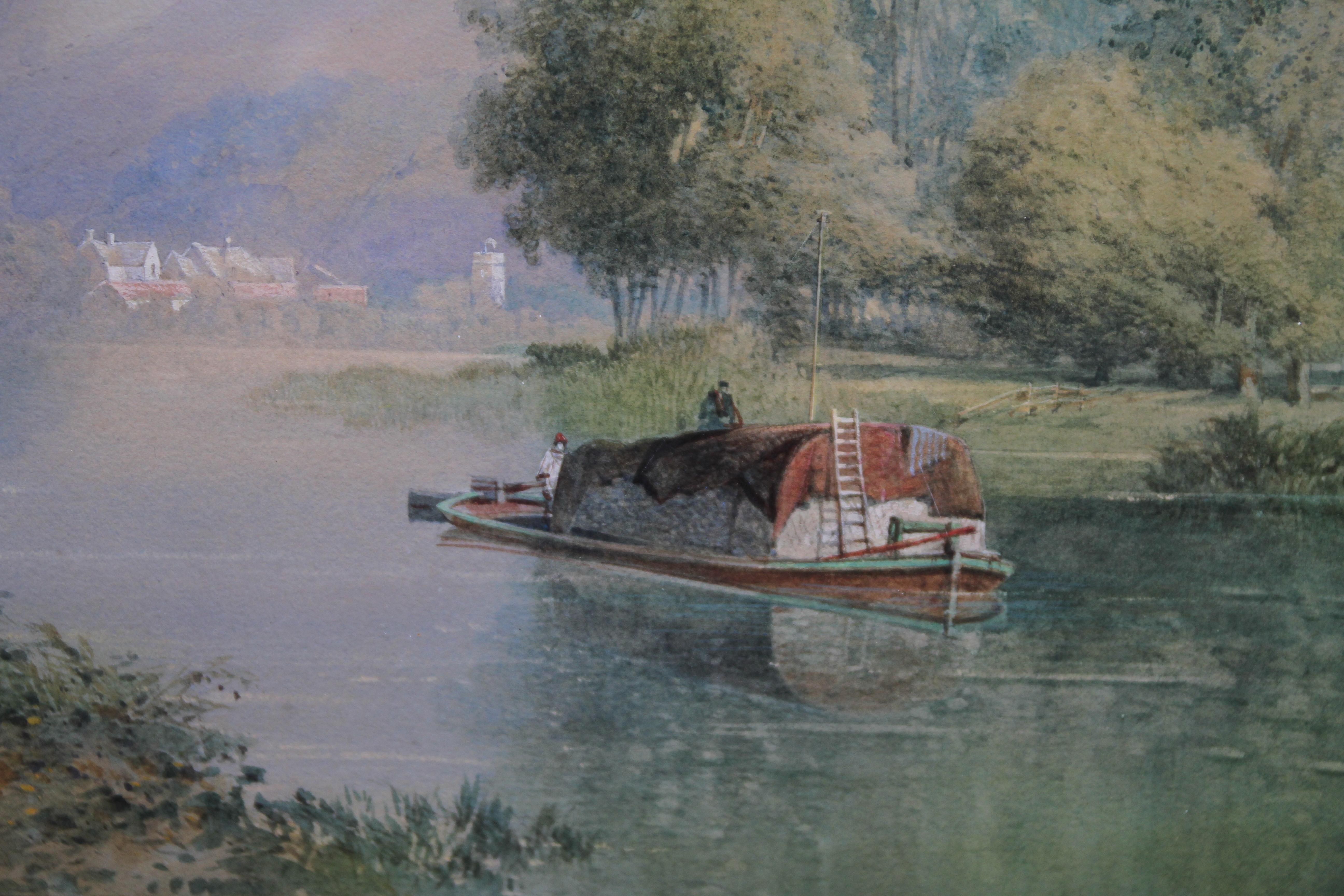 Swiss Rhine Landscape - British Victorian art watercolour painting riverscape   - Realist Art by Edward Richardson