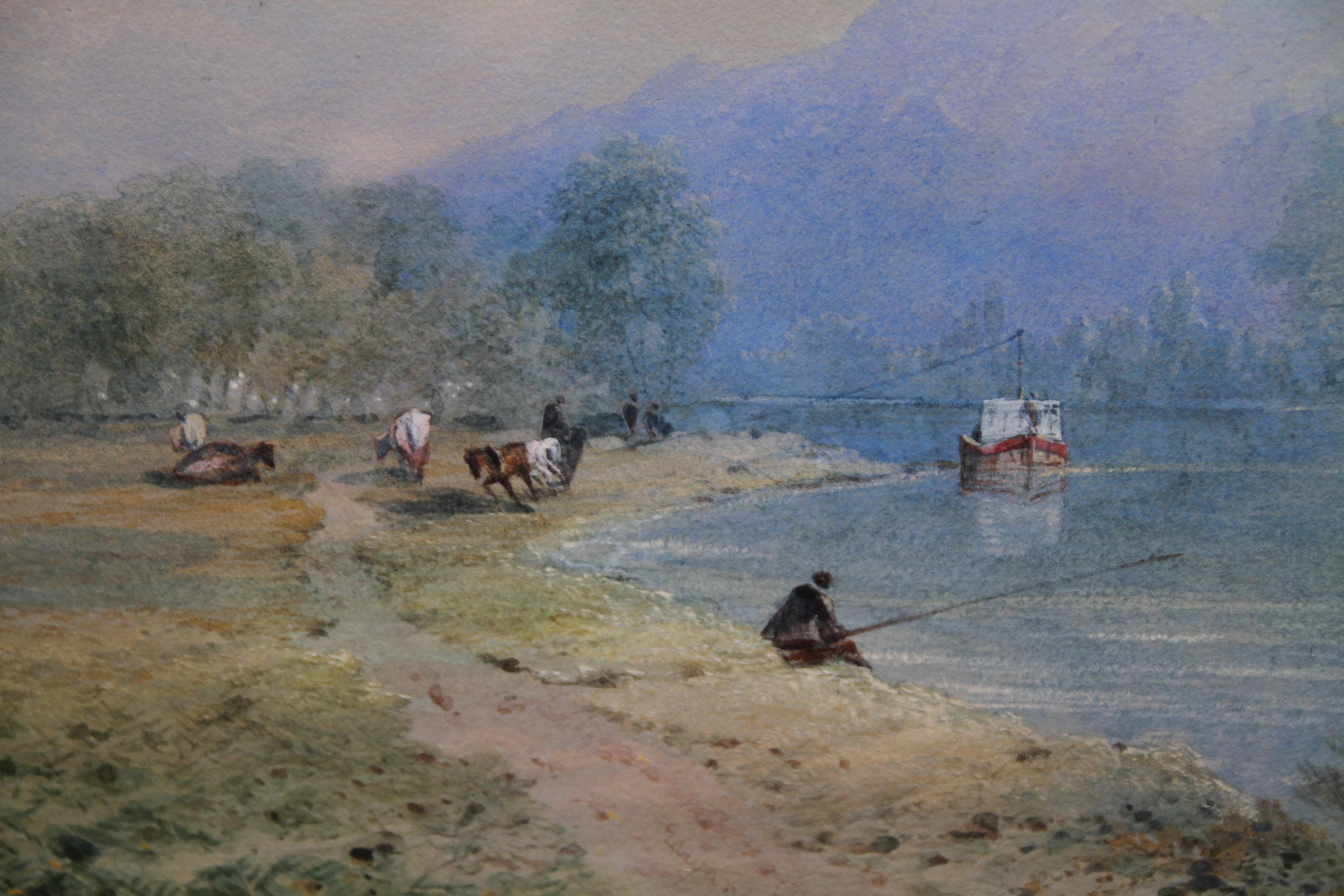 This lovely British 19th century watercolour landscape painting is by highly regarded and much exhibited artist, Edward Richardson. The artist was noted for his British and European scenes and this one was painted in 1859.The scene is the Rhine,