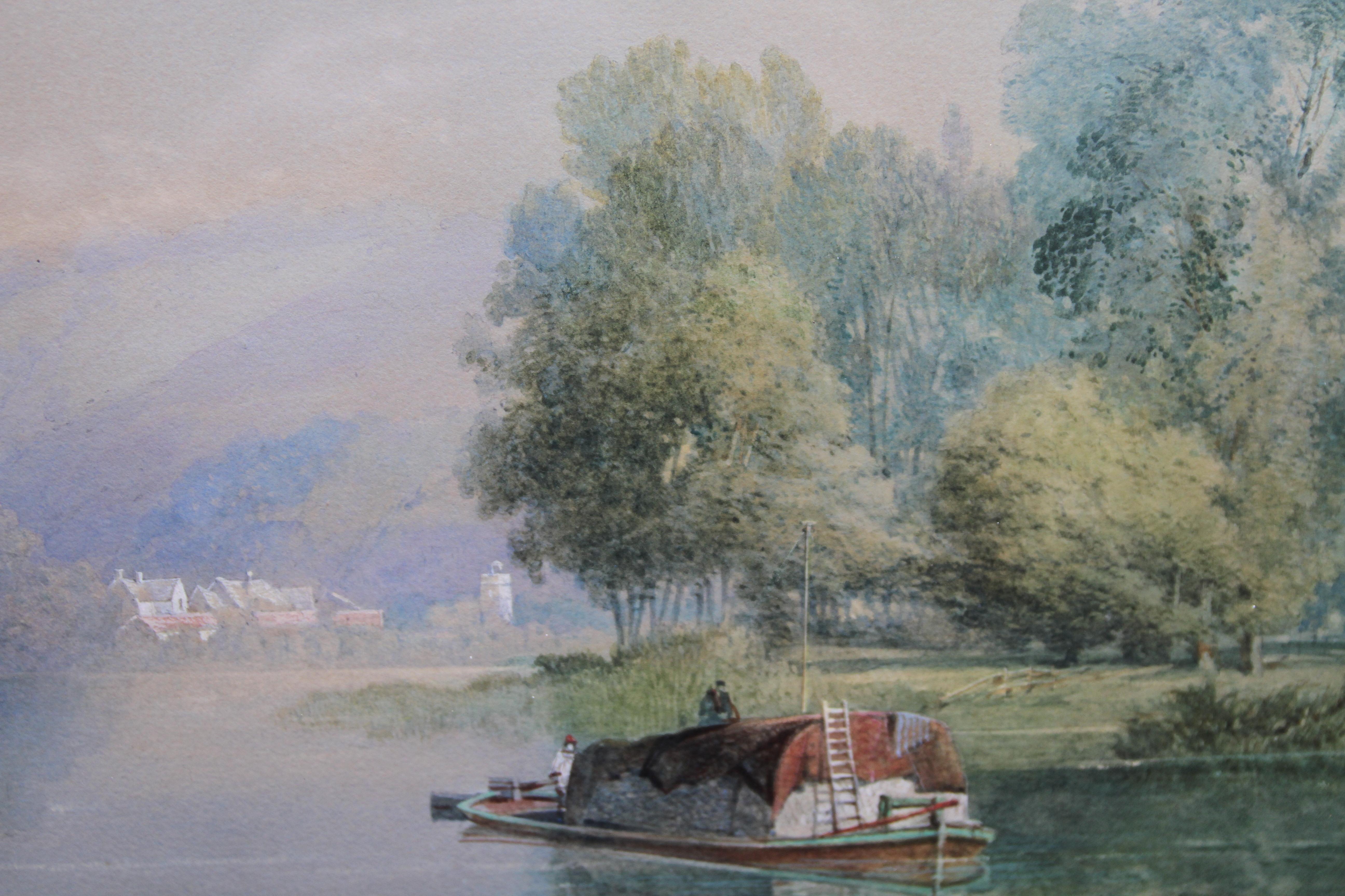 Swiss Rhine Landscape - British Victorian art watercolour painting riverscape   For Sale 2