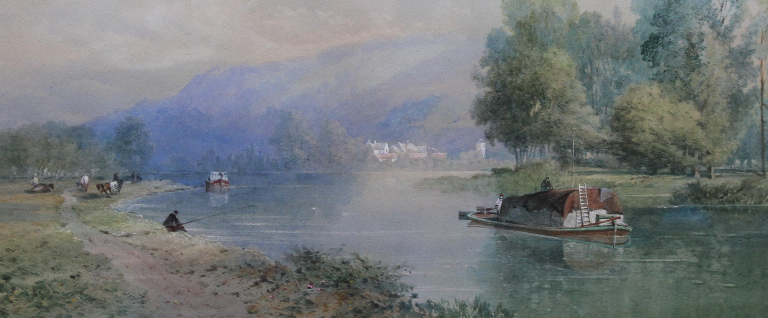Swiss Rhine Landscape - British Victorian art watercolour painting riverscape   For Sale 3