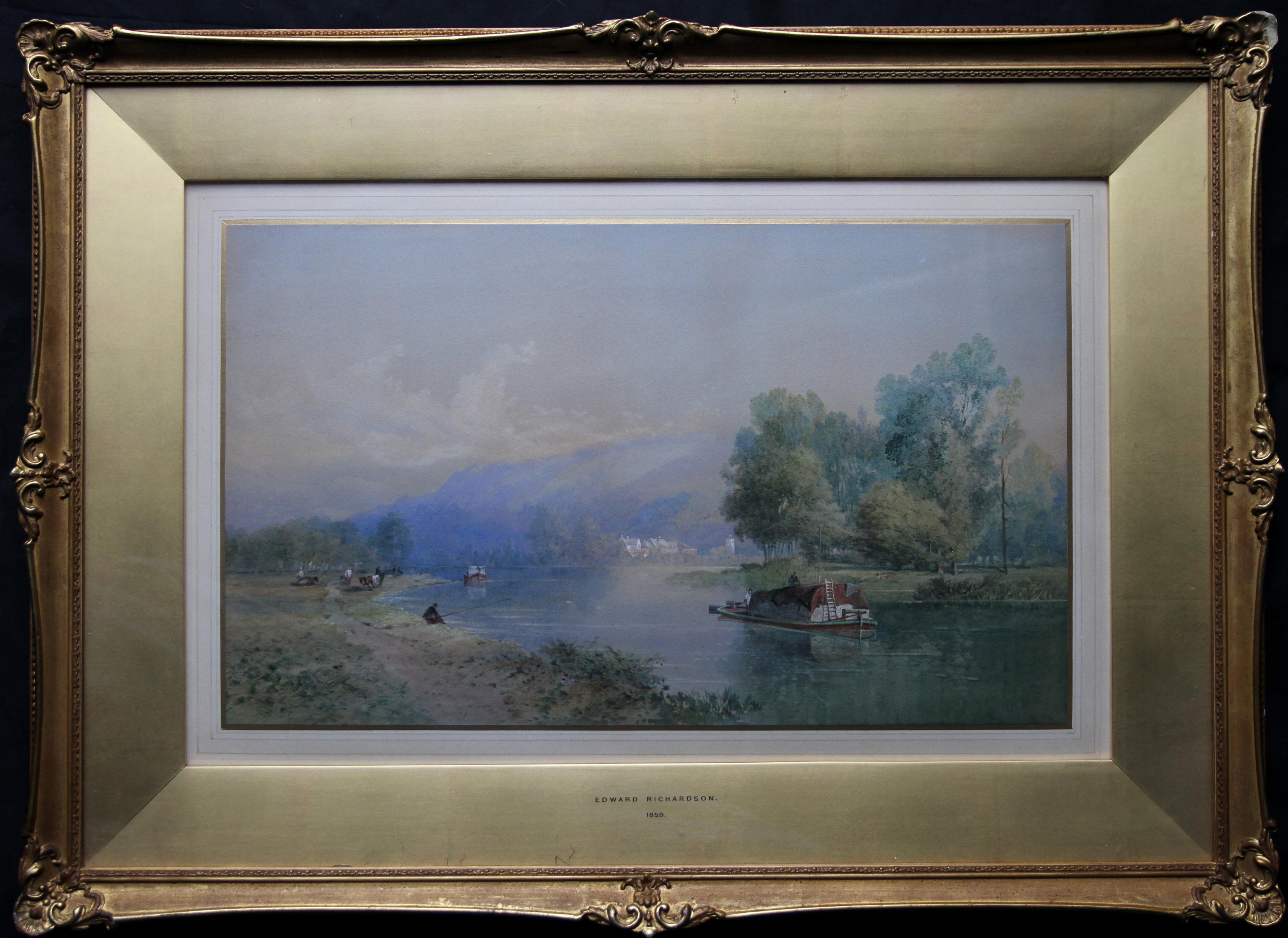 Swiss Rhine Landscape - British Victorian art watercolour painting riverscape   For Sale 7