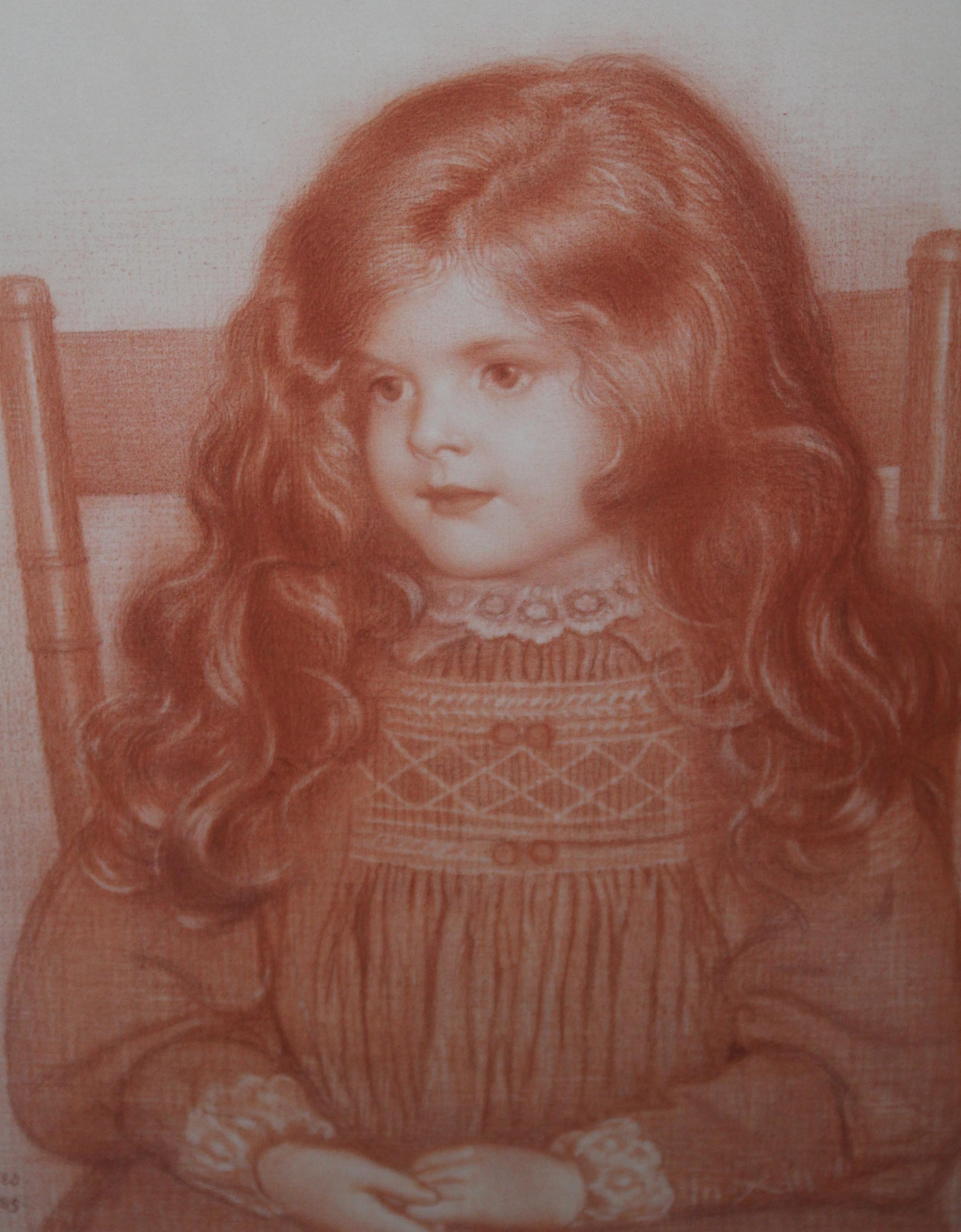 Porträt von Mildred – britisches viktorianisches, präraffaelitisches, sitzendes junges Mädchen (Braun), Portrait, von Edward Robert Hughes