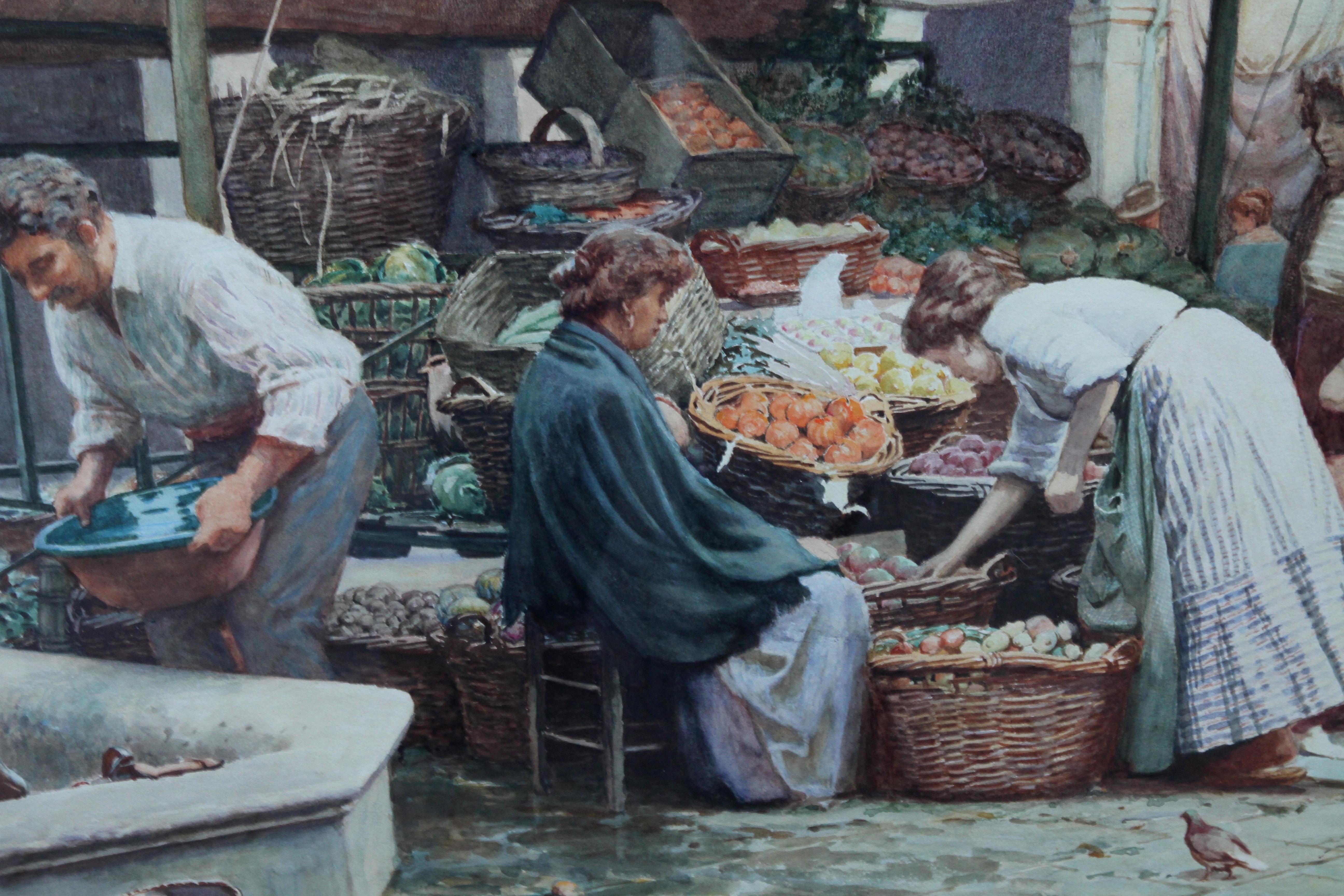 The Market Place Venise - Peinture à l'aquarelle d'art victorienne britannique Italie  en vente 4