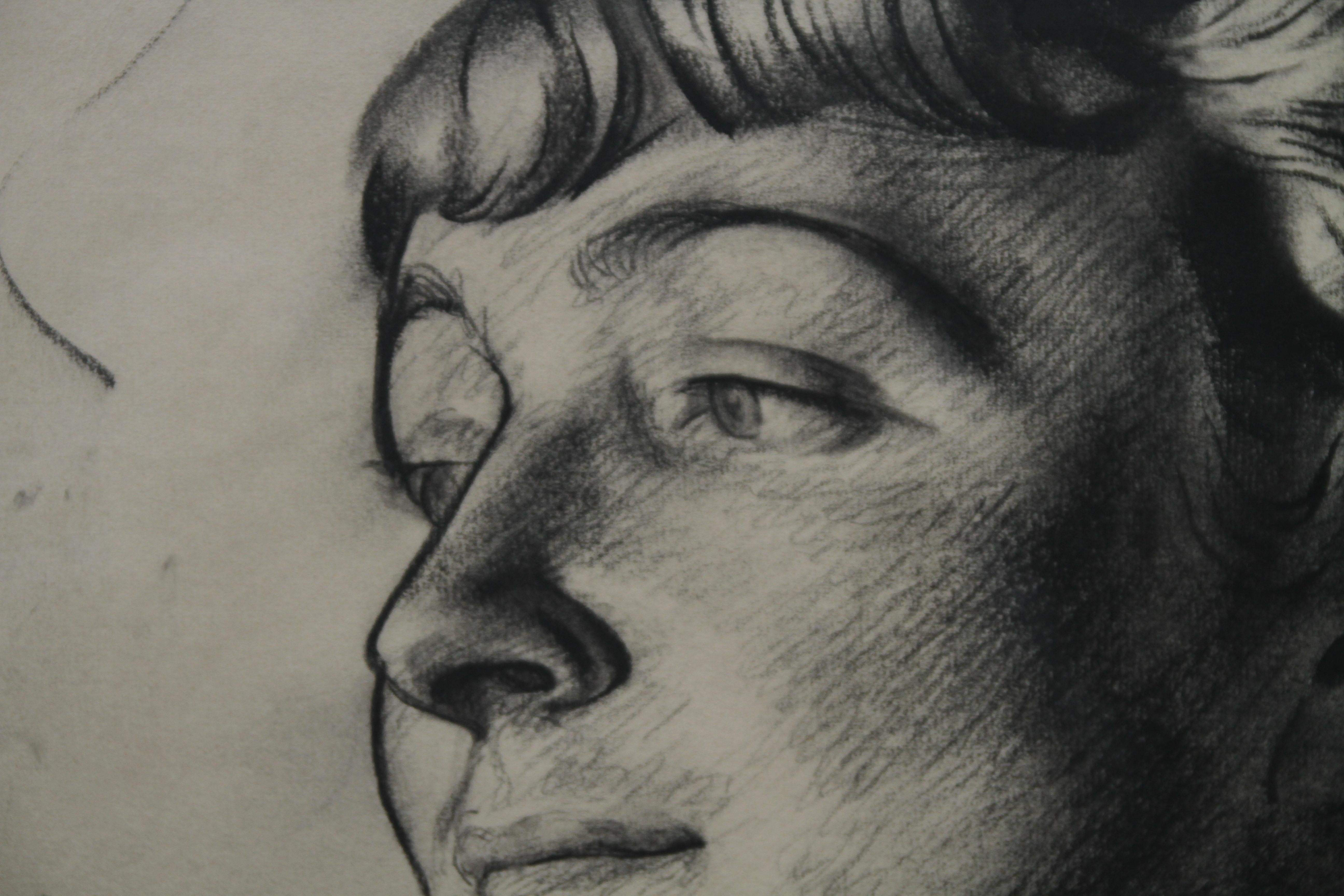 Porträt einer jungen Frau – Art-Déco-Porträtzeichnung eines britischen Künstlers aus den 1930er Jahren im Angebot 2