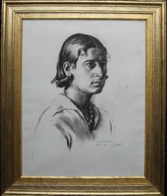 Ritratto di Juliana - Disegno a carboncino di donna in stile Art Déco britannico