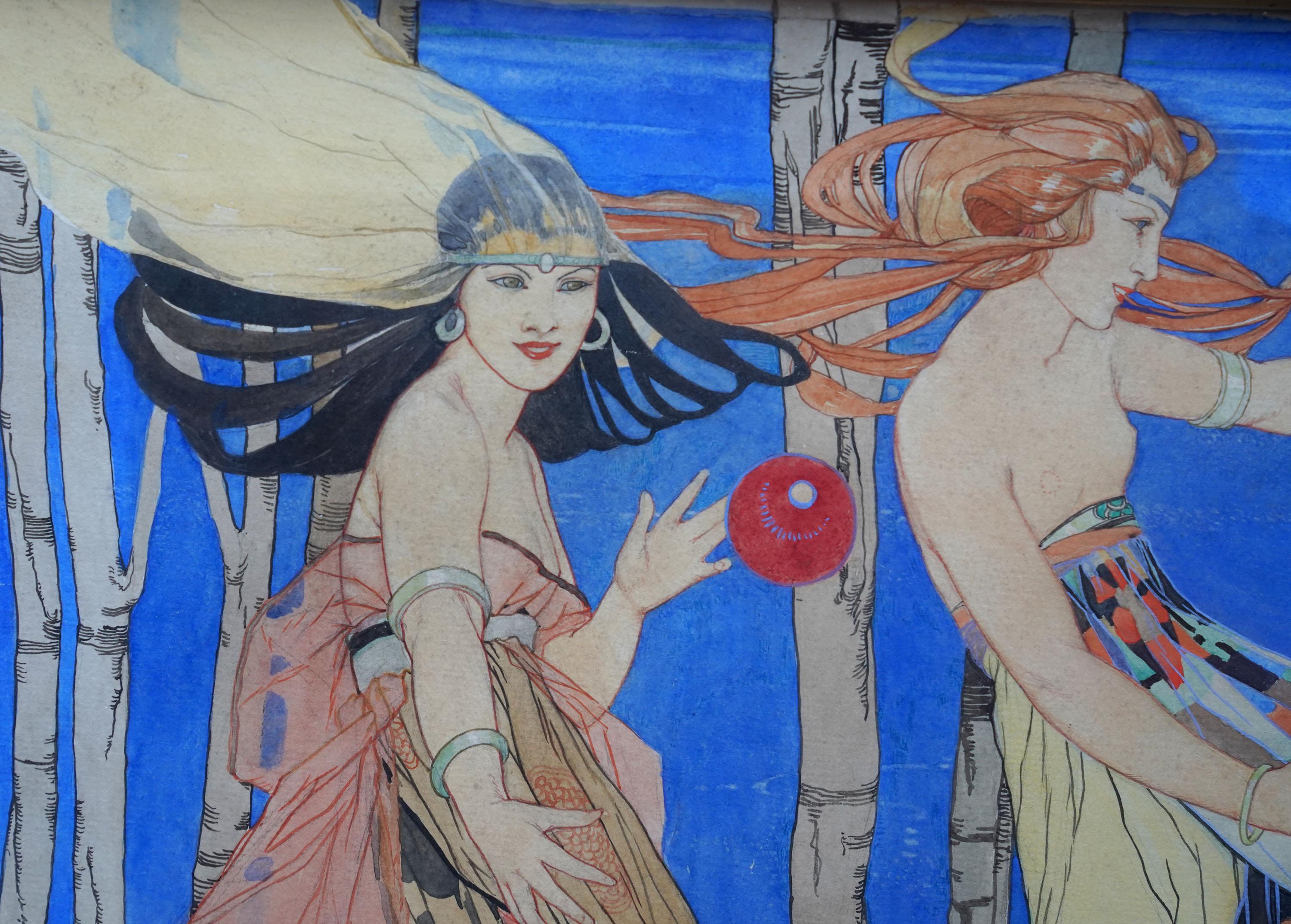 Caerulea - Pintura figurativa británica Art Decó c1935 acuarela y tinta en venta 3