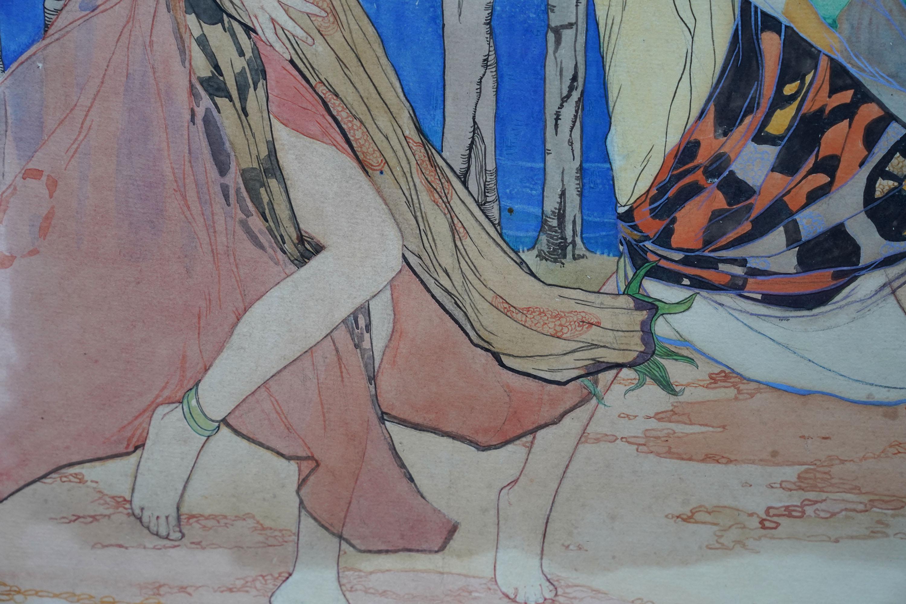 Caerulea - Pintura figurativa británica Art Decó c1935 acuarela y tinta en venta 7