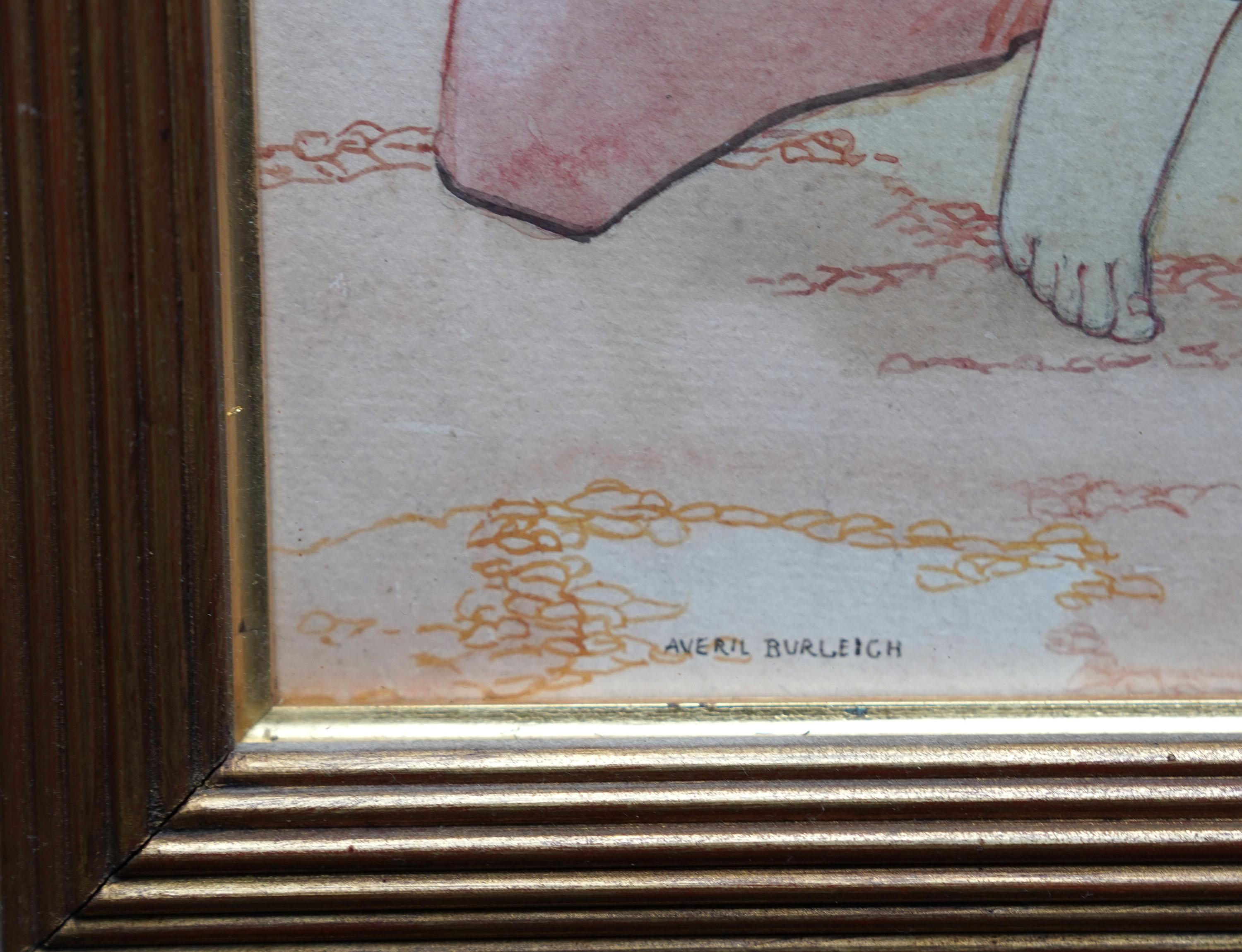 Caerulea - Pintura figurativa británica Art Decó c1935 acuarela y tinta en venta 9