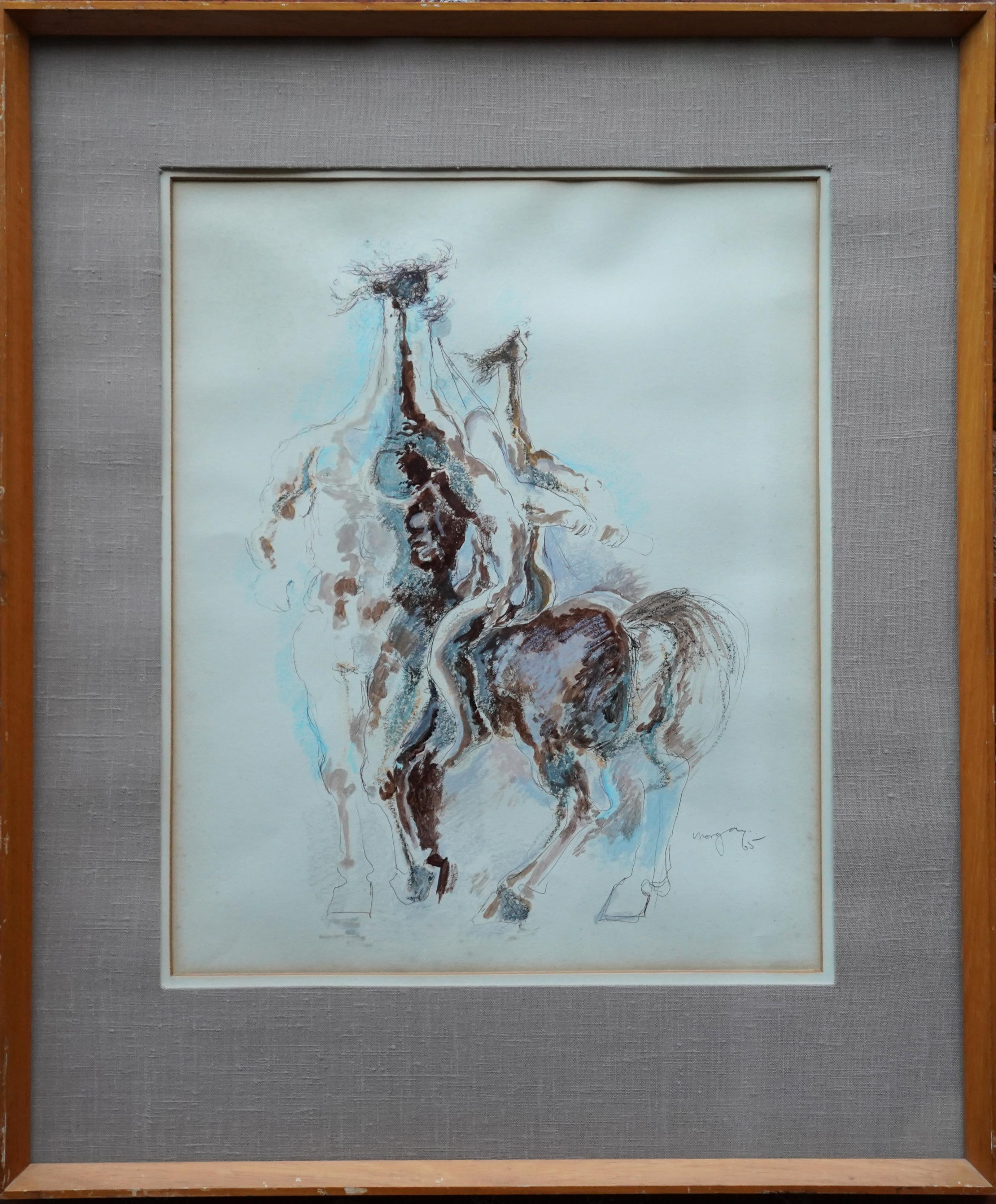 Achilles and Centaur - Welsh Greek Mythology art 1965 water colour painting
