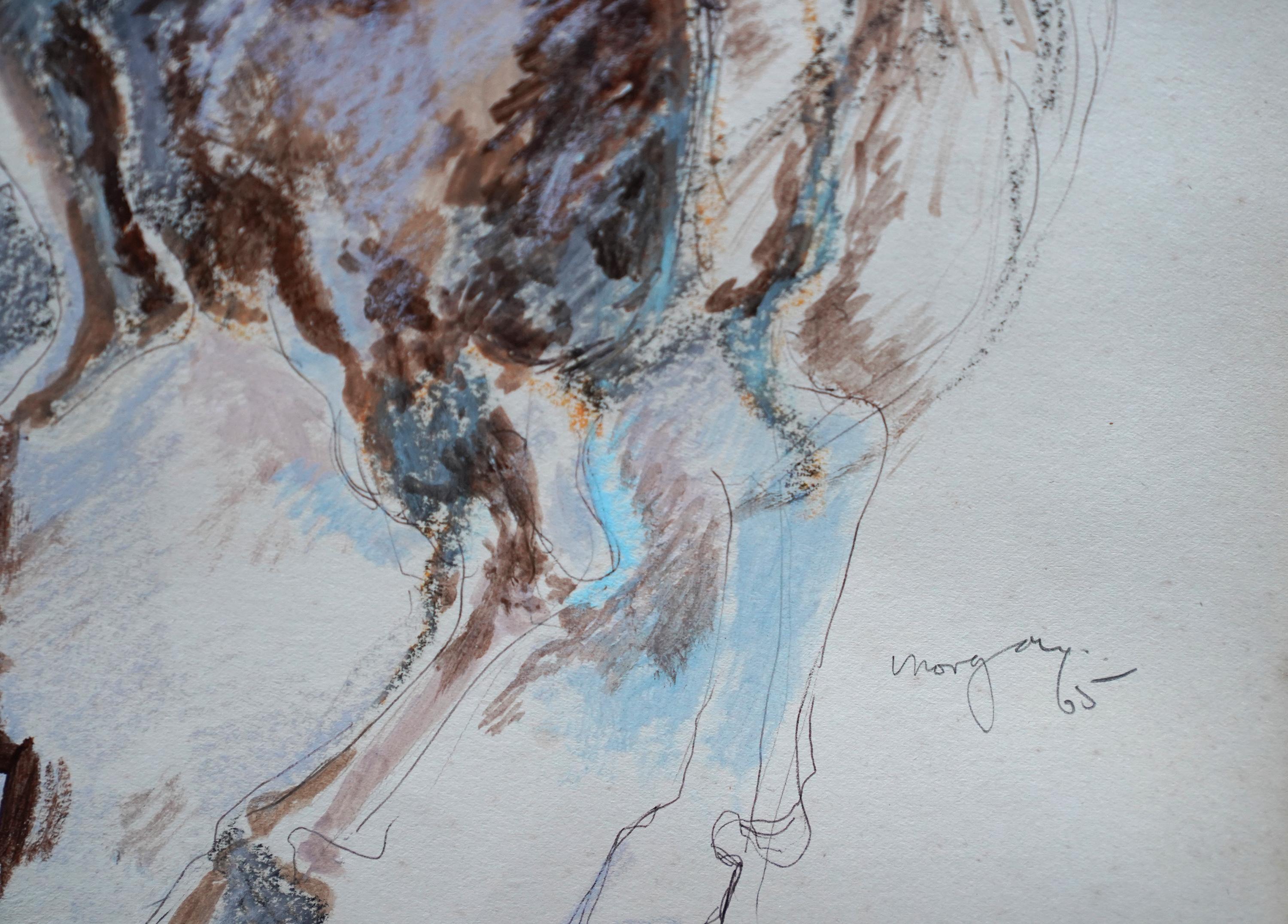 Aquiles y el Centauro - Arte de la mitología griega galesa 1965 acuarela en venta 3