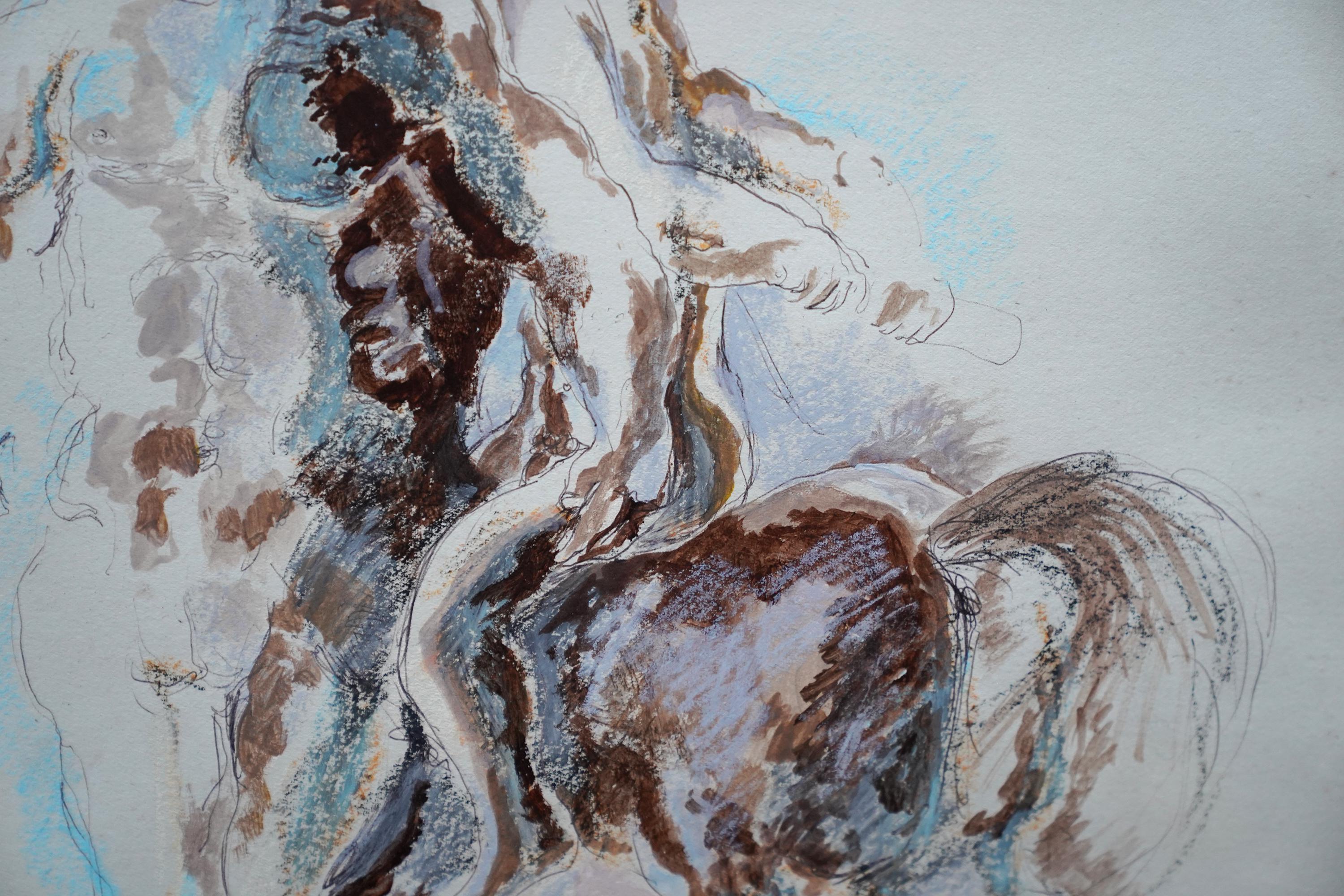 Aquiles y el Centauro - Arte de la mitología griega galesa 1965 acuarela en venta 1