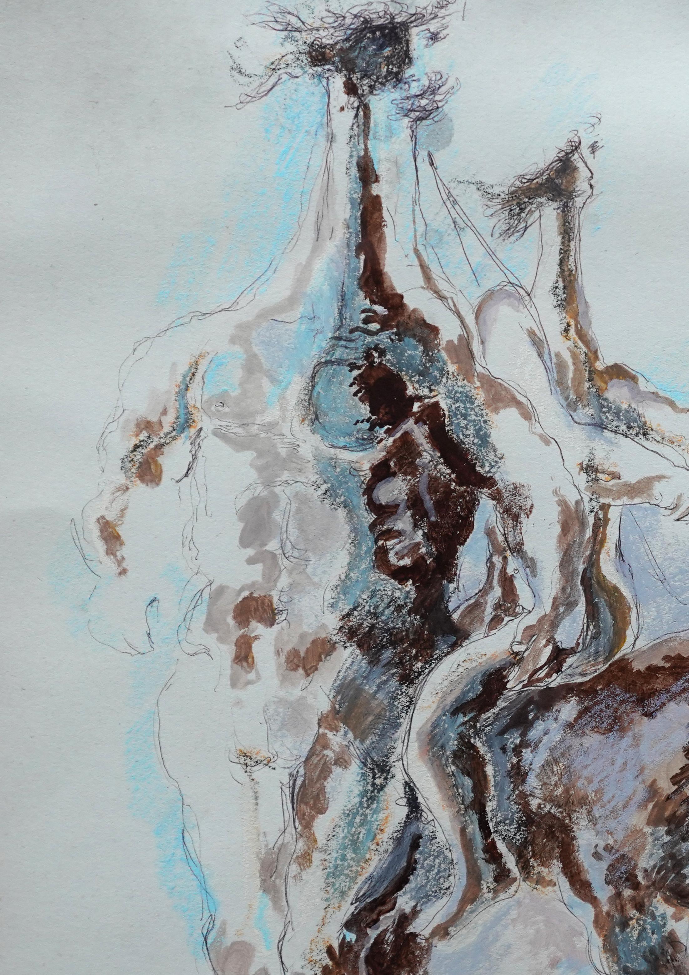 Aquiles y el Centauro - Arte de la mitología griega galesa 1965 acuarela en venta 2