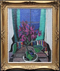 Still Life Flowers - British art 1940's Post Impressionist floral oil painting 