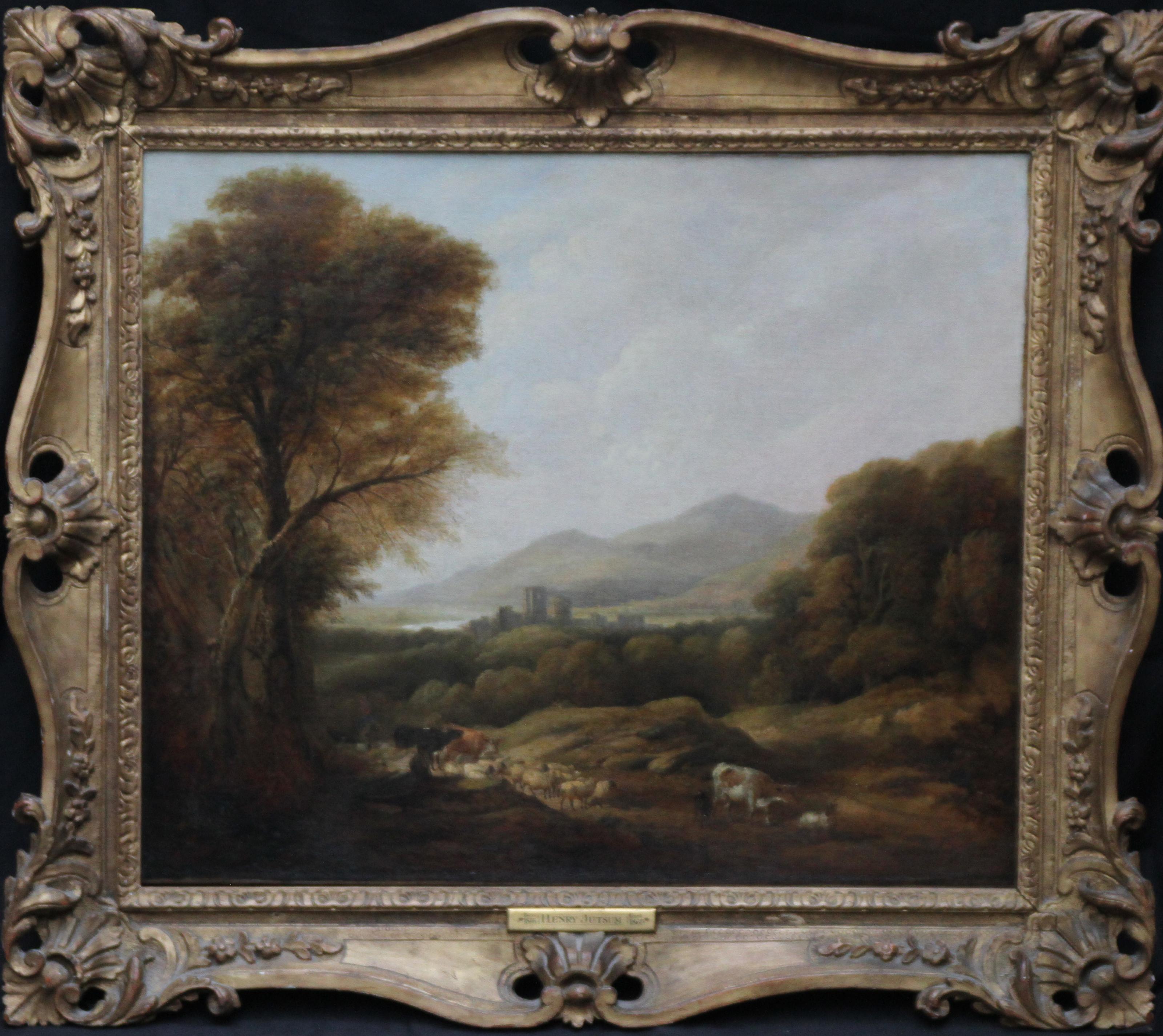 Cattle and Drover in a Landscape - British Victorian art landscape oil painting 5