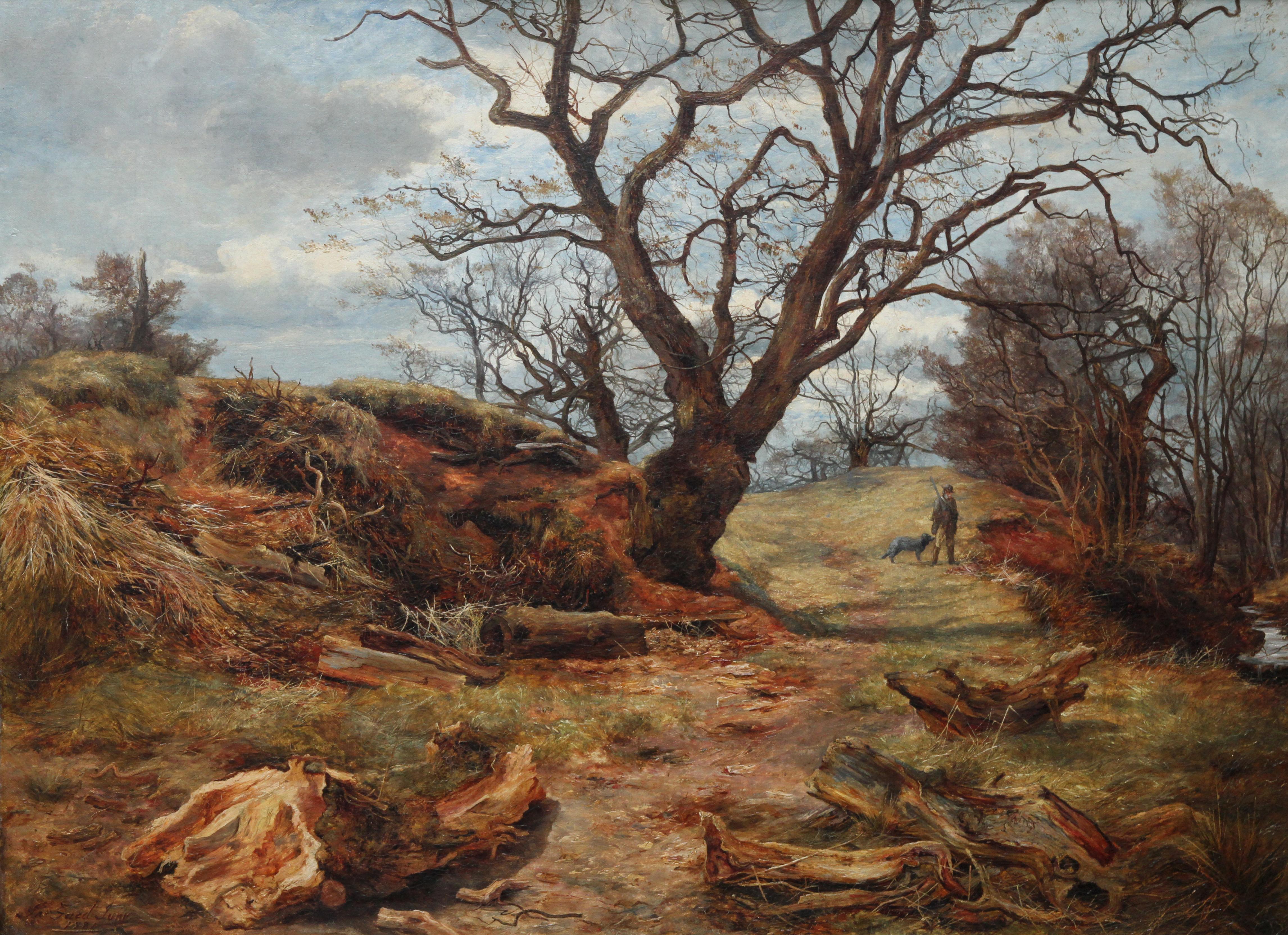 This stunning Victorian 19th century oil painting is by Scottish artist James Faed Junior. Despite the title, the focus of this autumnal landscape is the beautiful scattered remains of a tree trunk in the foreground. Faed has captured the texture