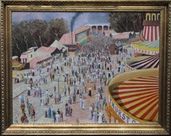 Vintage Thurstons Fun Fair Cambridge - British Post Impressionist Post War oil painting 