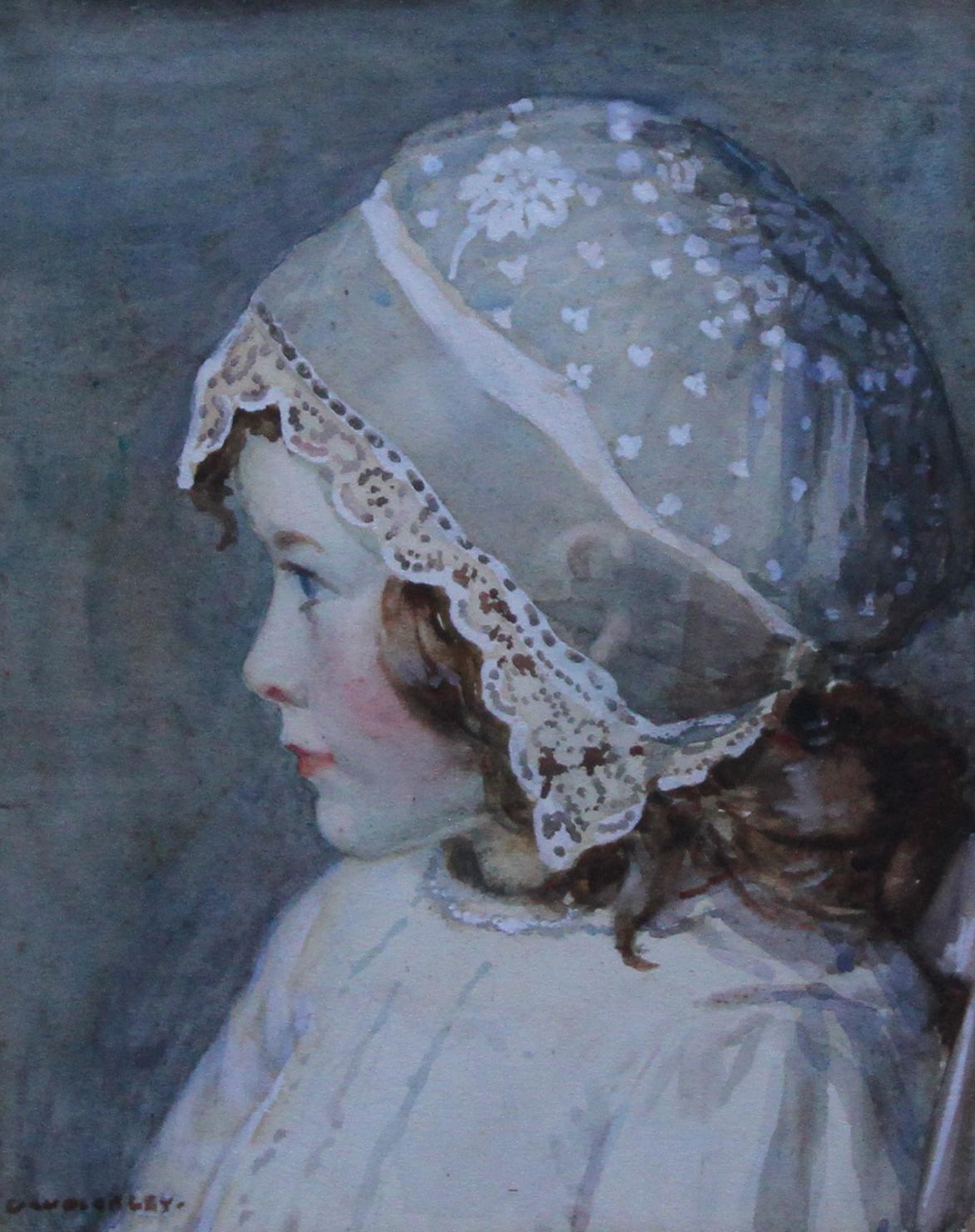 Portrait of a Girl in a Lace Bonnet -British art Edwardian Newlyn School exhibit 1
