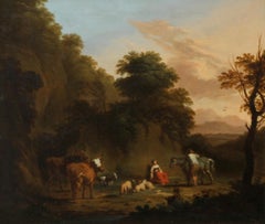 Figures with Animals in a Rocky Landscape - Dutch 17thC Golden Age oil painting