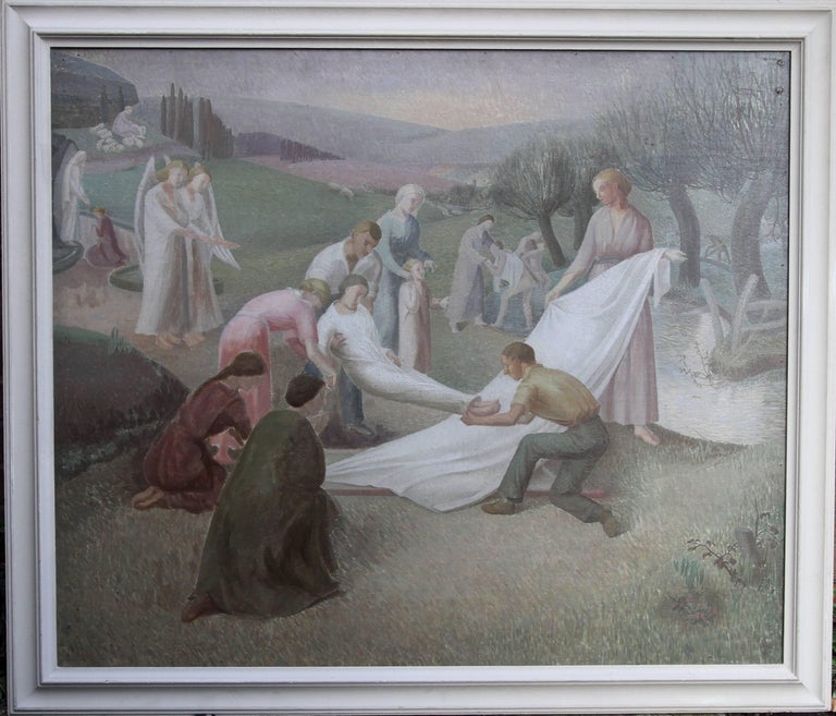 The Entombment - British art 30's oil painting religious landscape Jesus angels 1